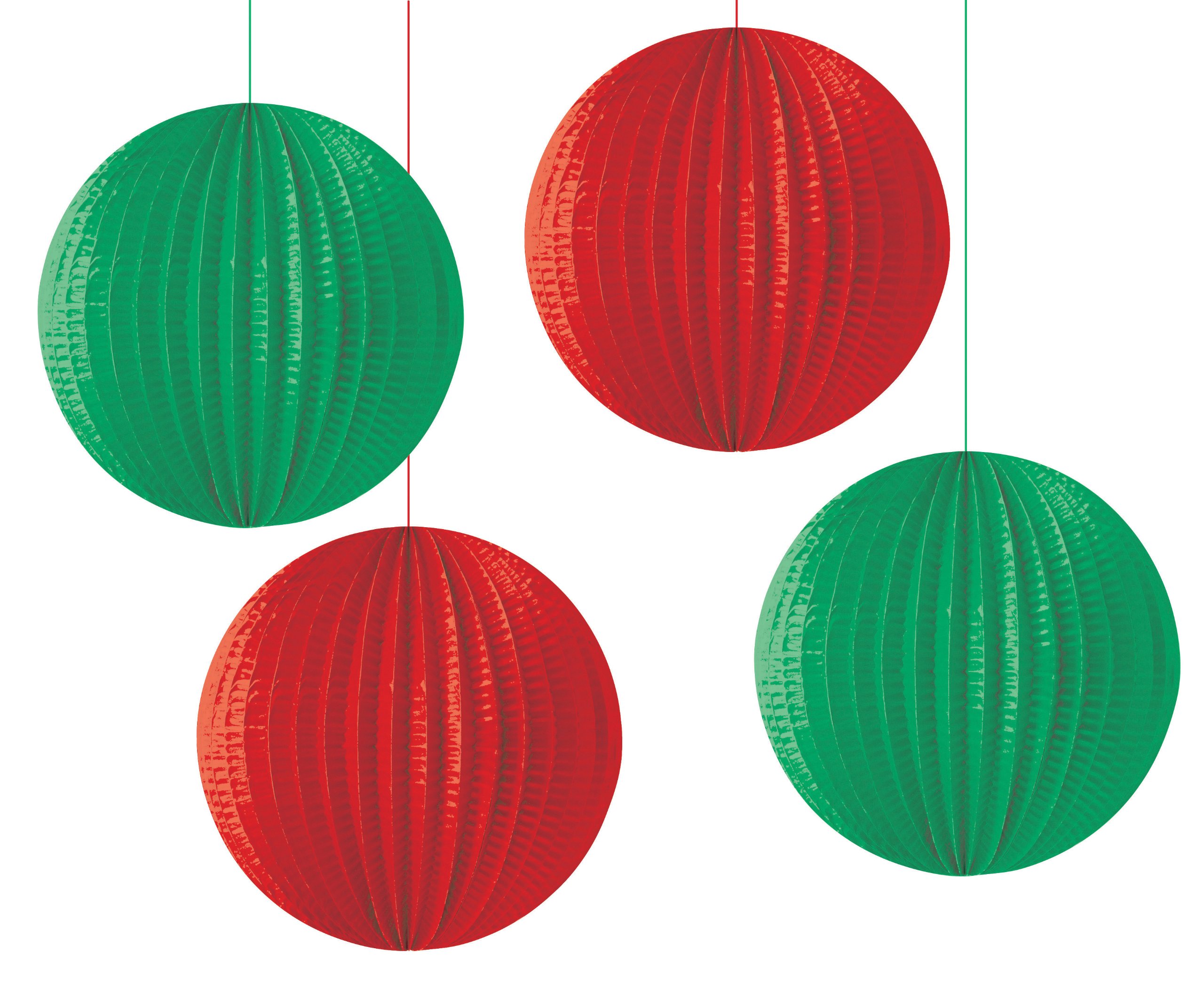 4-Piece Round Paper Lantern Hanging Decorations, Red and Green