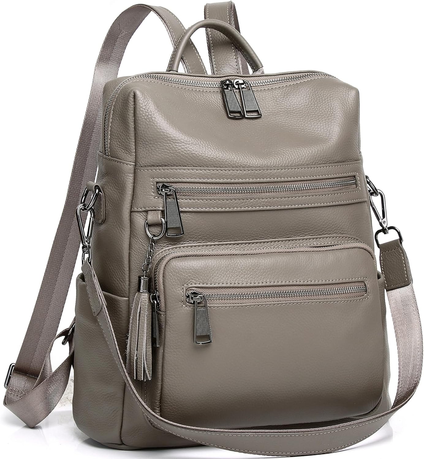 Genuine Leather Backpack Purse For Women Grey Real Soft Leather Fashion Designer Convertible Ladies Shoulder Bag - Image 2