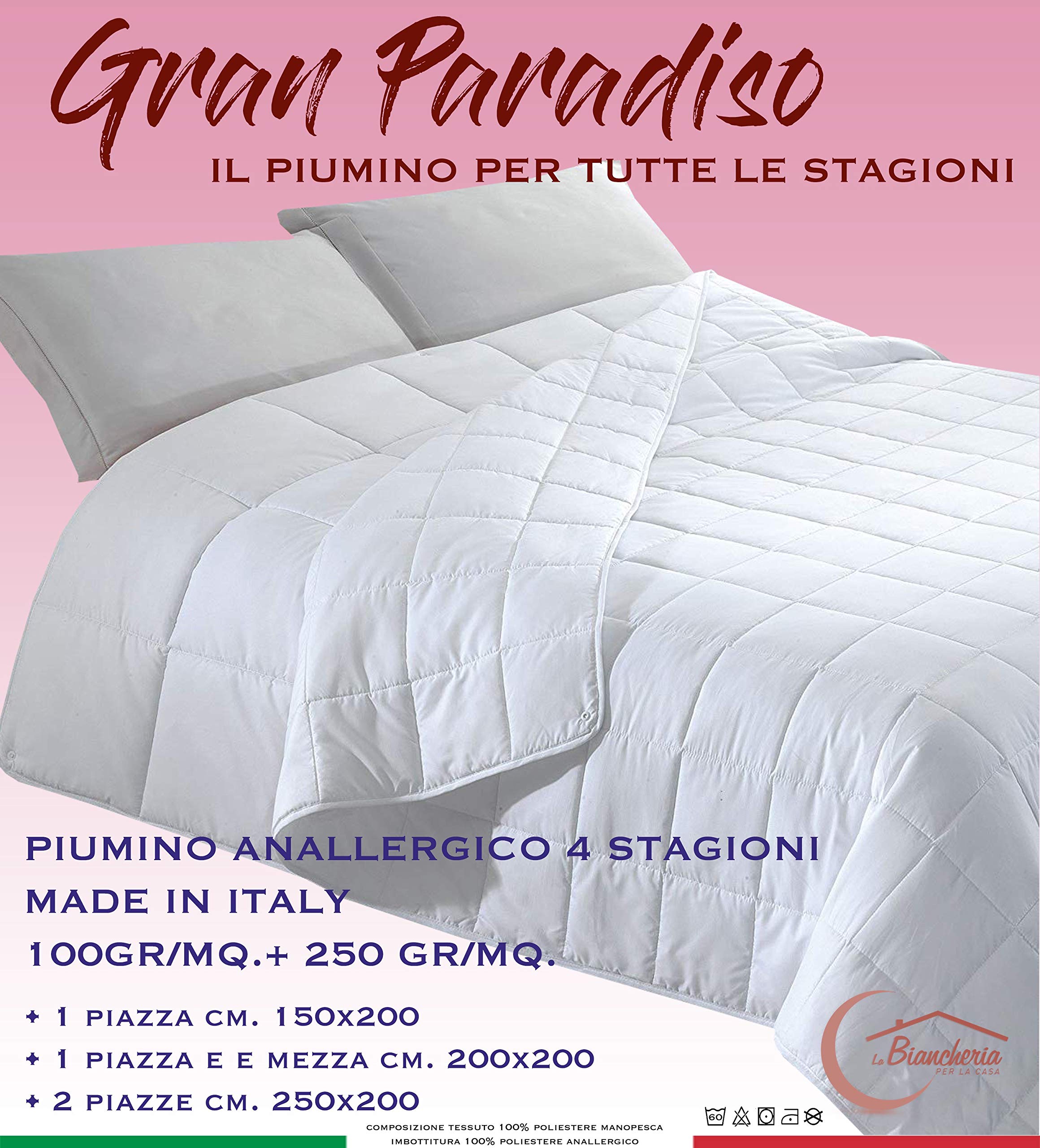 Tex family Piumino 4 Stagioni Gran Paradiso Made in Italy, Anallergico, Morbida Microfibra, Combinabile per Estate e Inverno - 2 Piazze Cm. 250x200