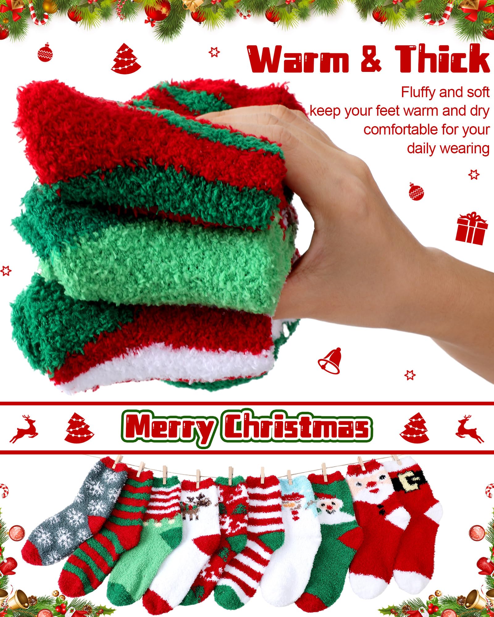 Liitrsh Lot de 40 paires de chaussettes de Noël pelucheuses en vrac pour homme et femme - Chaussettes chaudes pour Noël, calendrier de l'Avent, conforme à l’image., taille unique