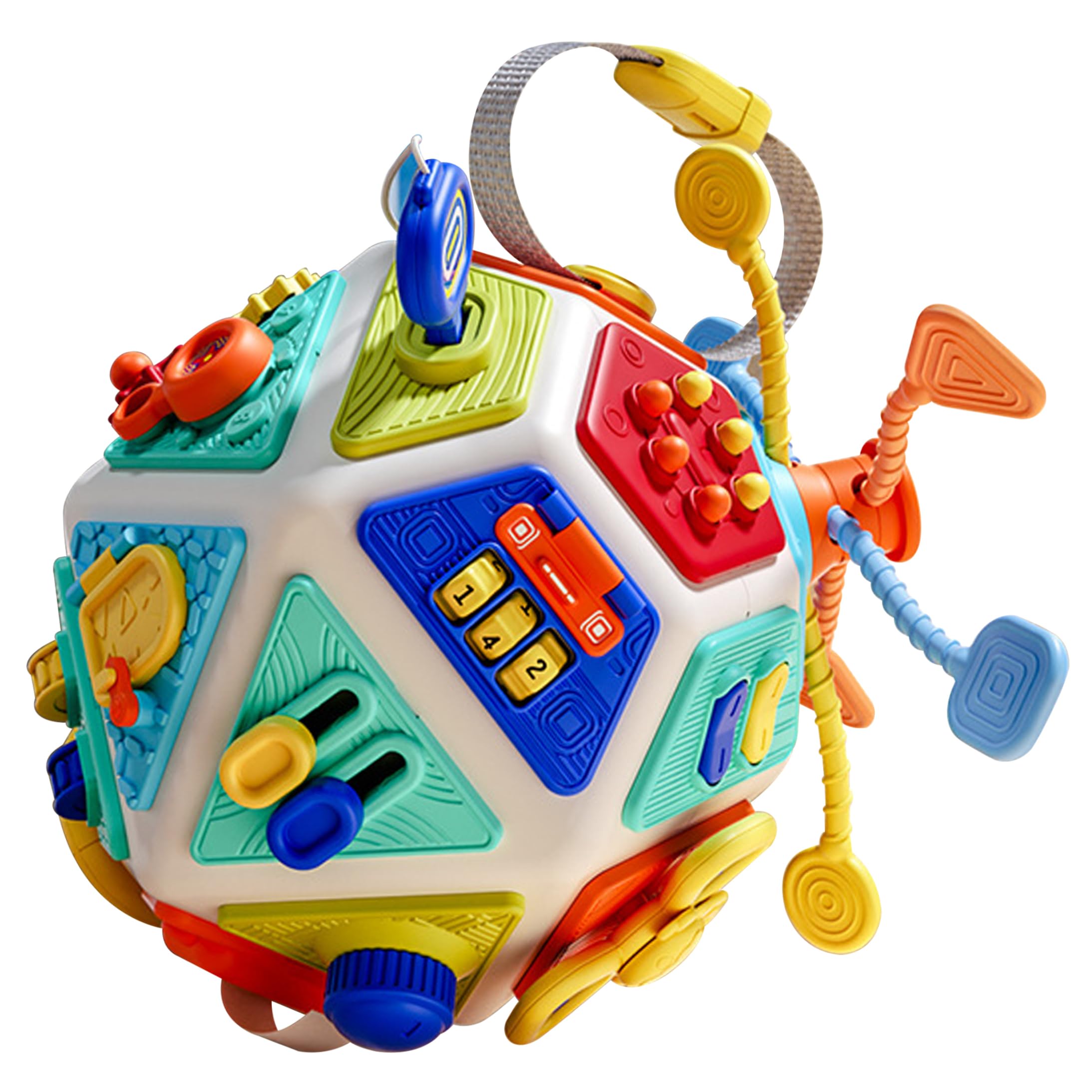 Jouet sensoriel interactif multicolore et busy board cube Montessori - 5