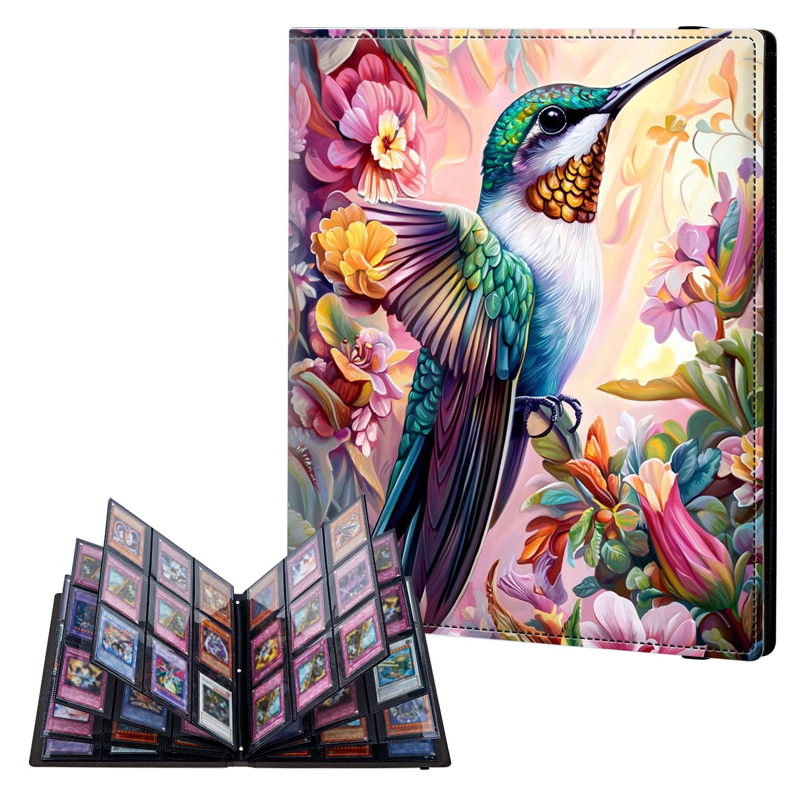ETLKJVBL 9 Pocket Trading Card Binder, Card Collection Binder for TCG, MTG, Sports Cards, Baseball, Hummingbird Flowers Trading Card Book Holder for Collectors, Top Loader Binder