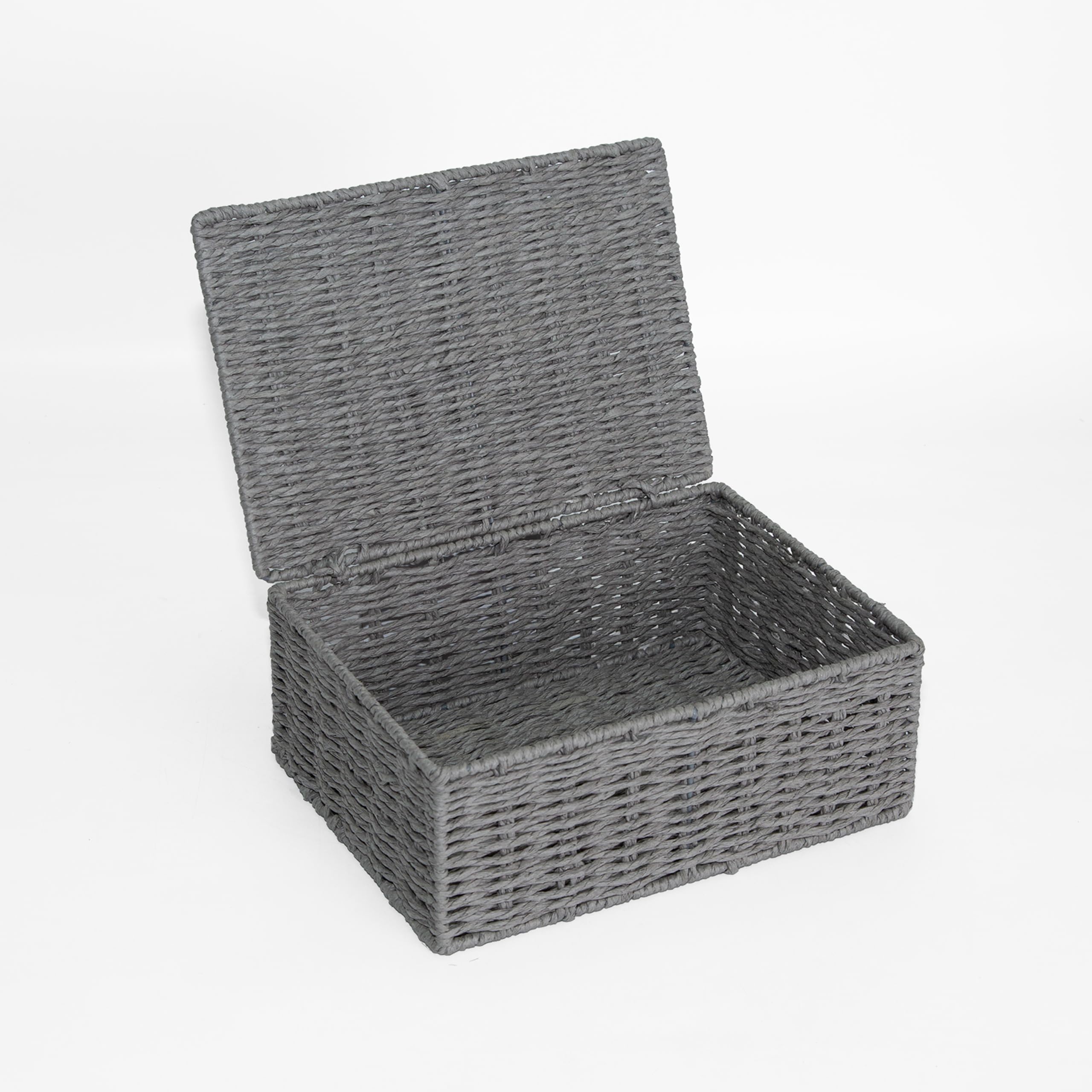 Wickerfield Paper Rope Storage Hamper Basket Box with Lid (Grey, Medium)