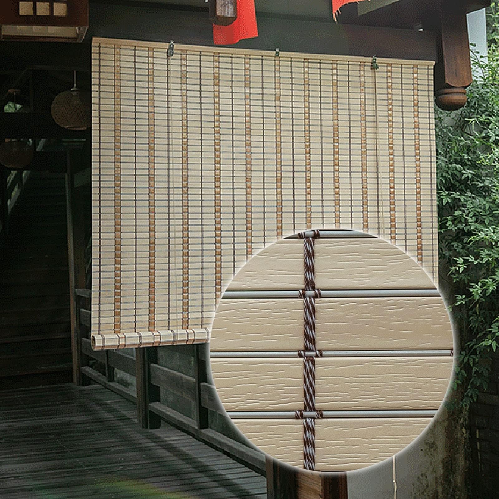 Roller blind bamboo roller blind made of PVC material, width 50-150cm, waterproof and mildew-resistant roller blinds for outdoor pavilion garden, window privacy roller blinds(Size:110x155cm)