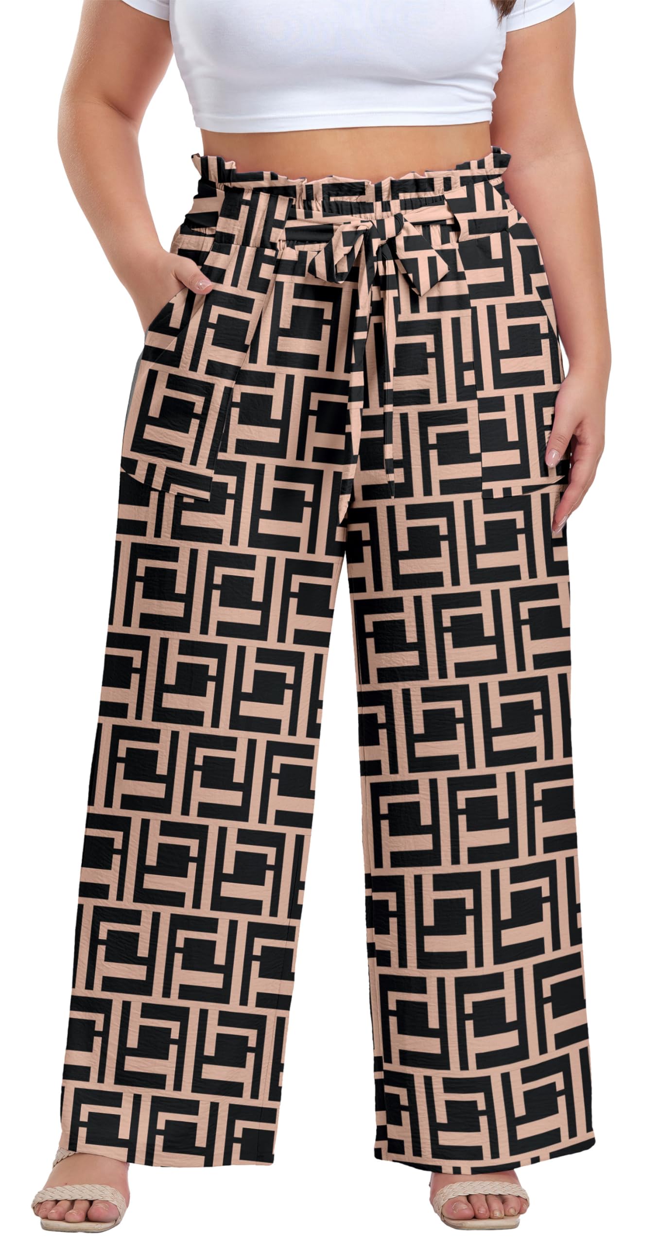 OLRIK Plus Size Pants for Women High Waisted Wide Leg Casual Palazzo Pants