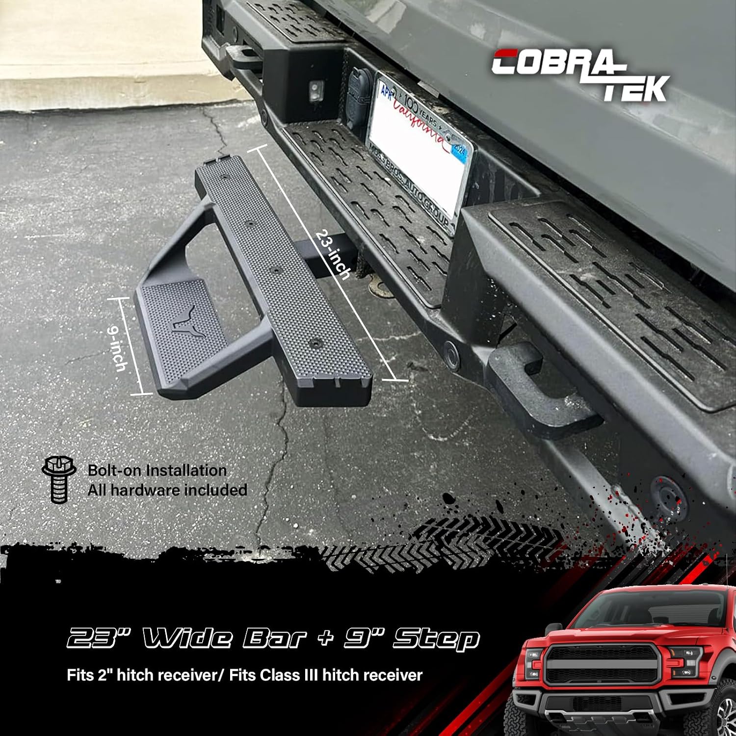 Bully Black 2" Class III 2 Stage Hitch Receiver Bumper Step Black Poweder Coated 350LB Load Weight Heavy Duty