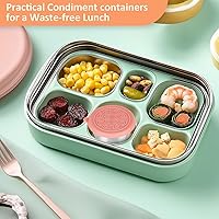 Vista 6 de 3 tazas de aderezo de acero inoxidable de 1.6 onzas con tapa de silicona a prueba de fugas, recipiente de salsa reutilizable, caja de condimentos
