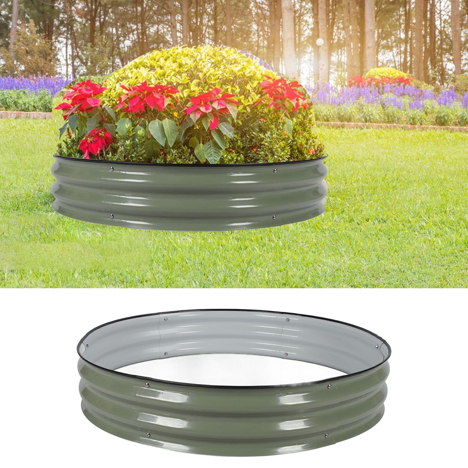 flexman Round Raised Garden Bed, 42.1 X 7.9 Rounded Edges Open Bottom Metal Raised Planting Bed with Hex Wrench for Families Streets Gardens Hotels Villas Vegetables Flowers (Light Green)