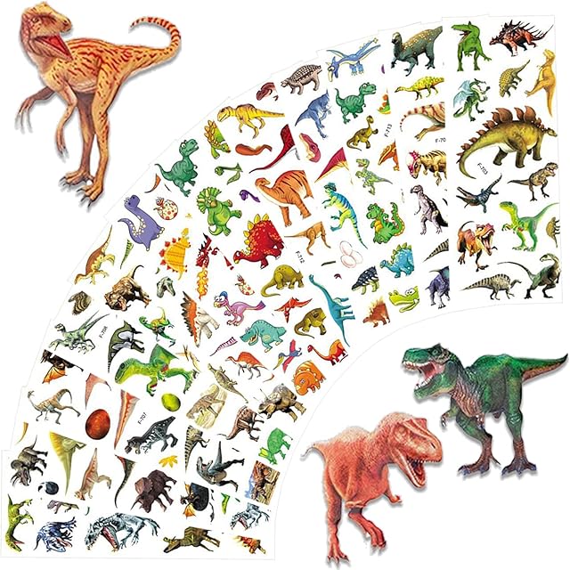 Jormftte 12 Sheets Dinosaur Stickers, 3D Puffy Dinosaur Stickers, Decoration Animal Stickers, Craft Scrapbooking, Reward Gift for Boy or Girl, Dinosaur Themed Birthday Christmas Party Favors Supplies