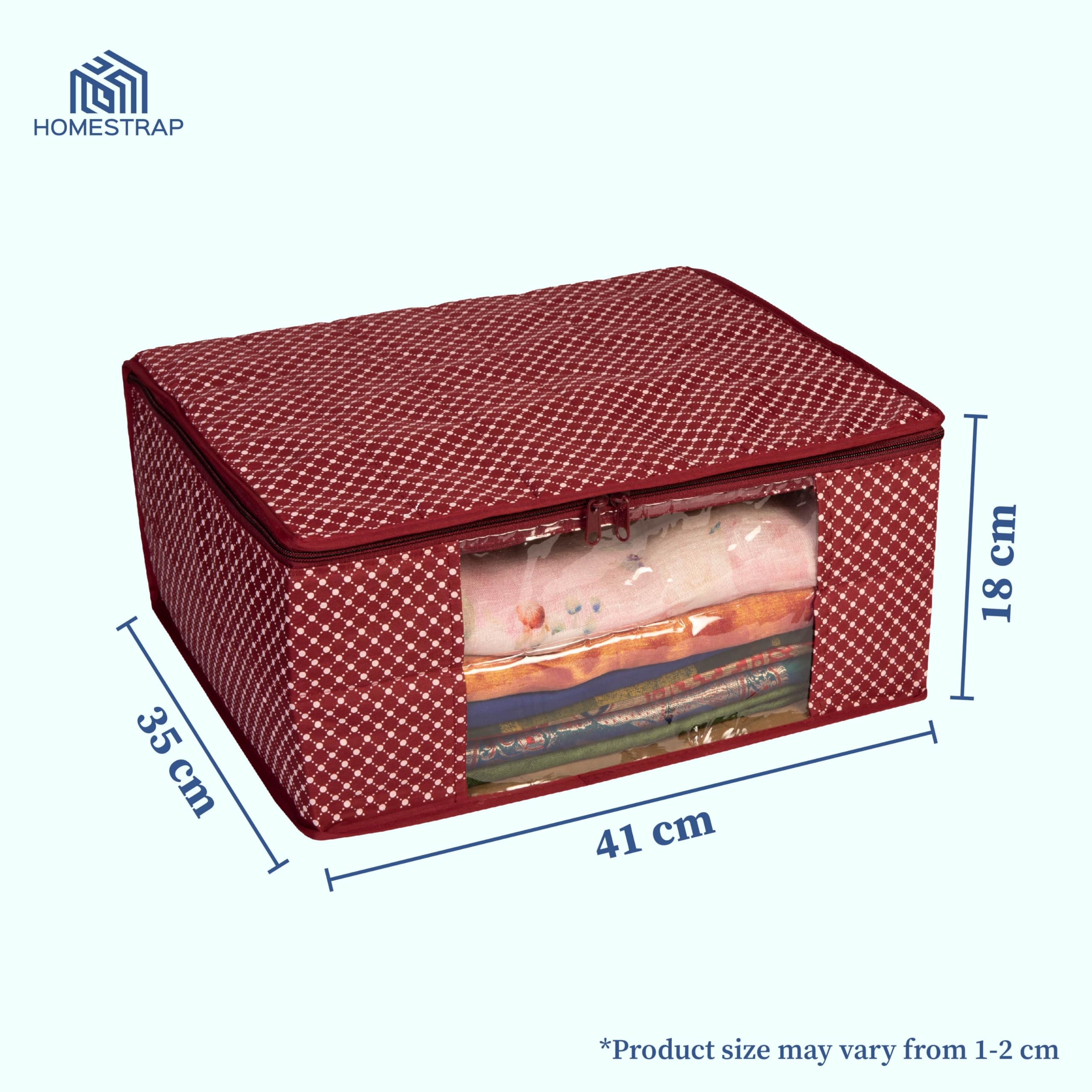 Homestrap Cotton Quilted Large Saree Cover Bag/Wardrobe Organiser with Transparent Window - Maroon - Pack Of 2
