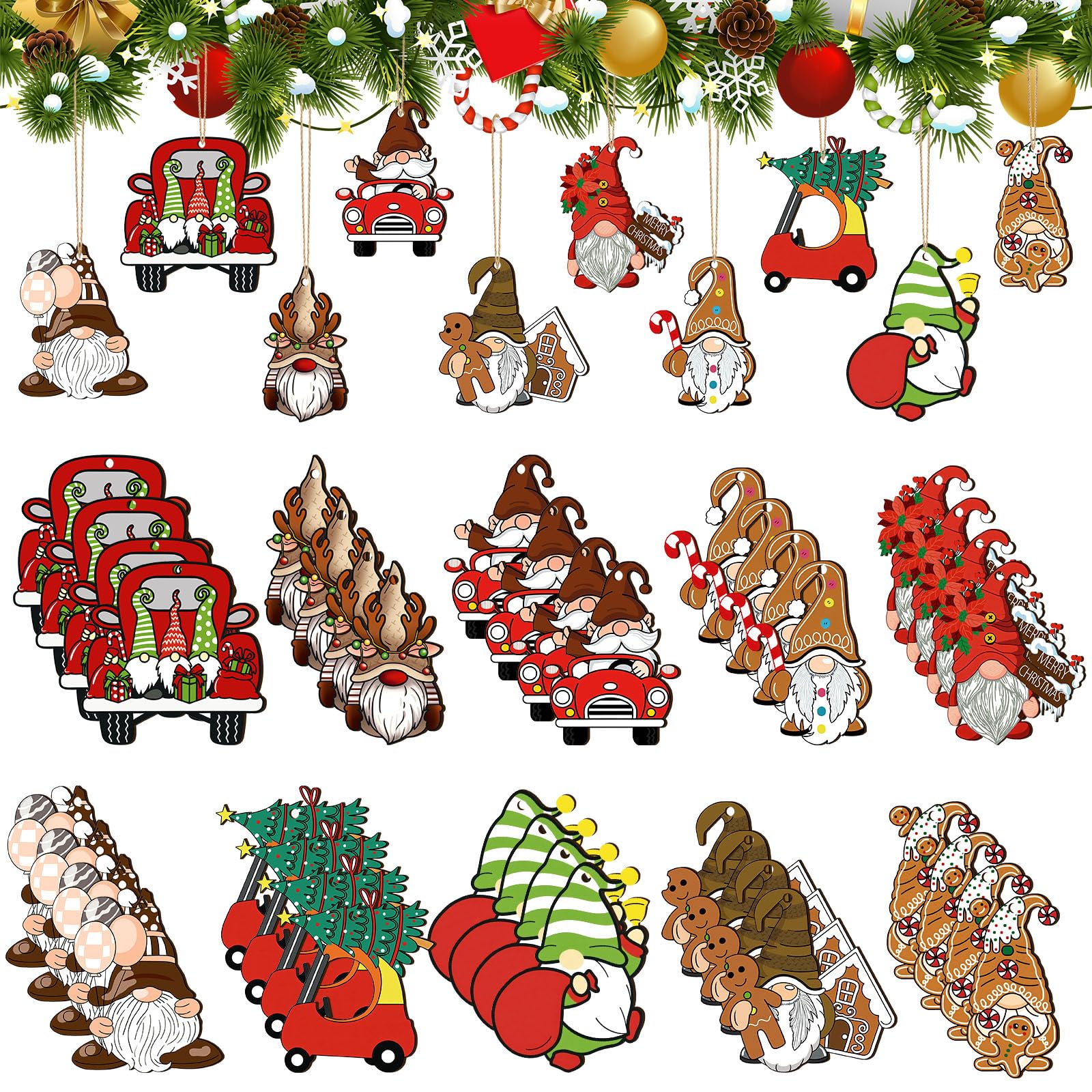 Nains de Noël en bois à suspendre comme étiquettes cadeaux et fournitures de fête