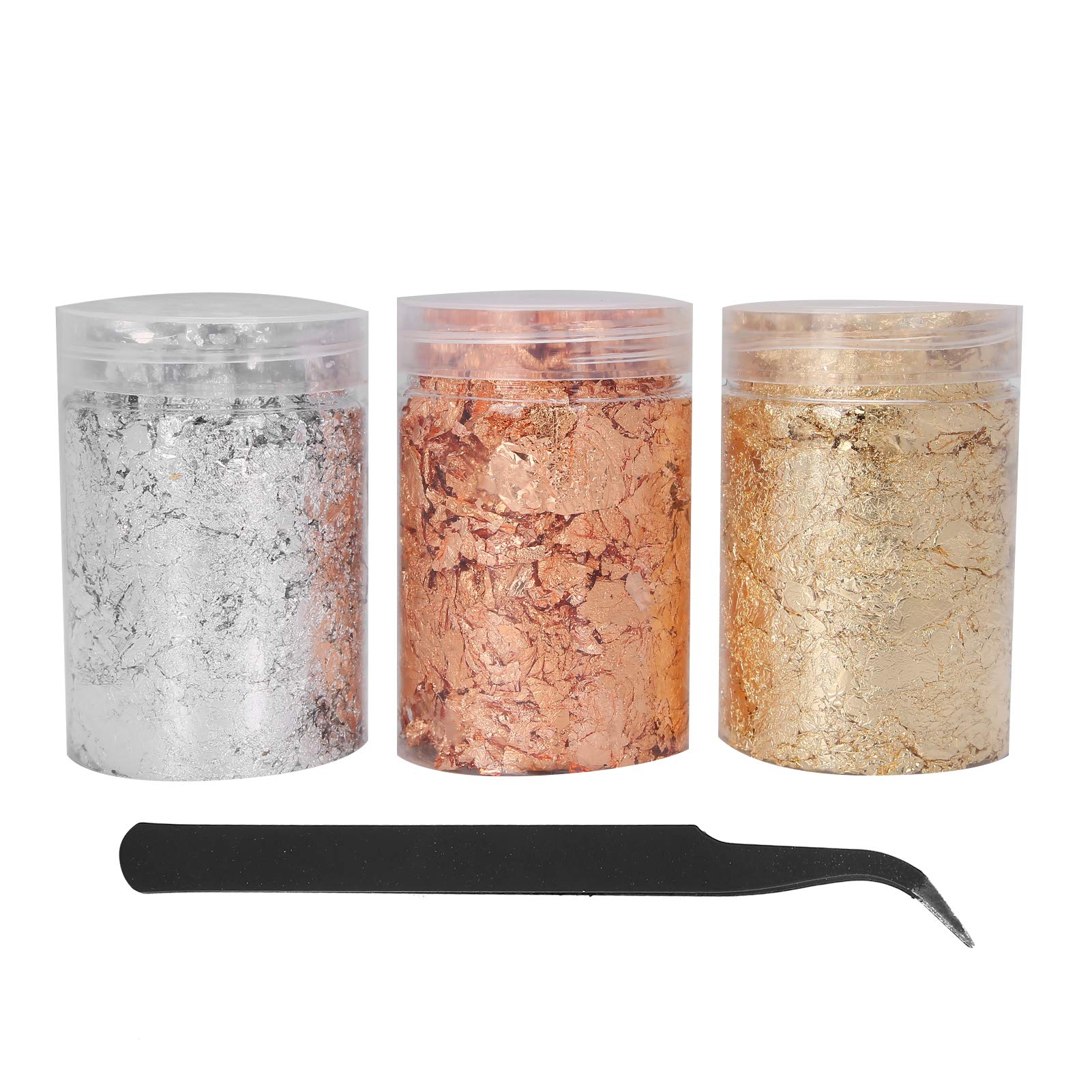 30g Nail Art DIY Gold Foil DIY Gold Flakes Decoration Brass and Red Copper and Aluminum for Manicure Crafts Painting Resin Jewelry Making Nails,3 Bottles Gold Leaf Gilding Resin Flakes, Nail GOL