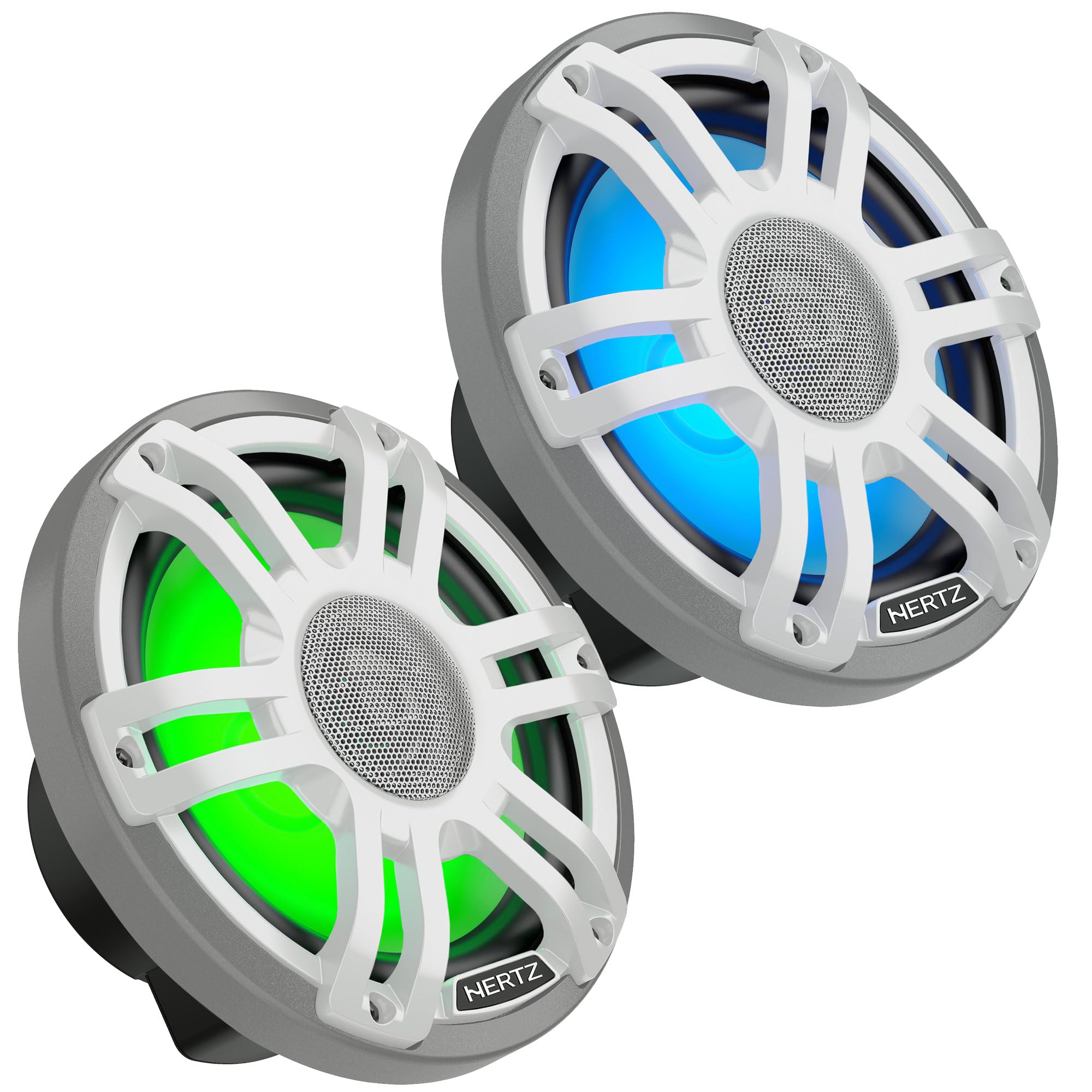 HERTZ HMX 7.7 S-LD-SW – 7.7" Hi-End LED Marine Coaxial Speaker, 200W Peak, 4Ω, IP65 Water-Resistant, White Sport Grille, UV & Salt Fog Certified