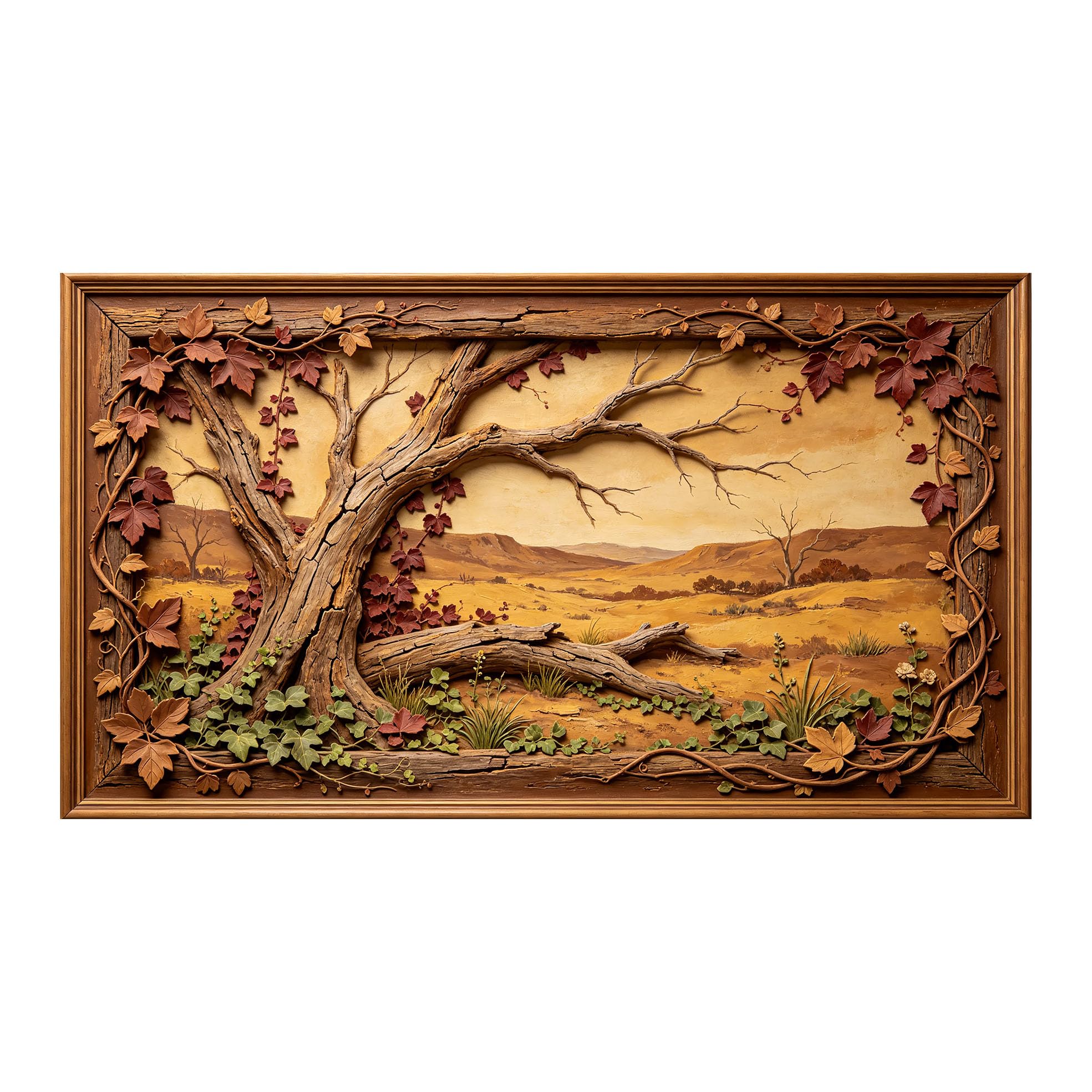 Murasolite 3D Framed Wall Art Autumn Woodland Landscape Rustic Relief Effect SelfAdhesive Fabric Mural Wall Decor， Peel and Stick No Damage to Wall， AntiFall Safe Design for Bedroom Living Room