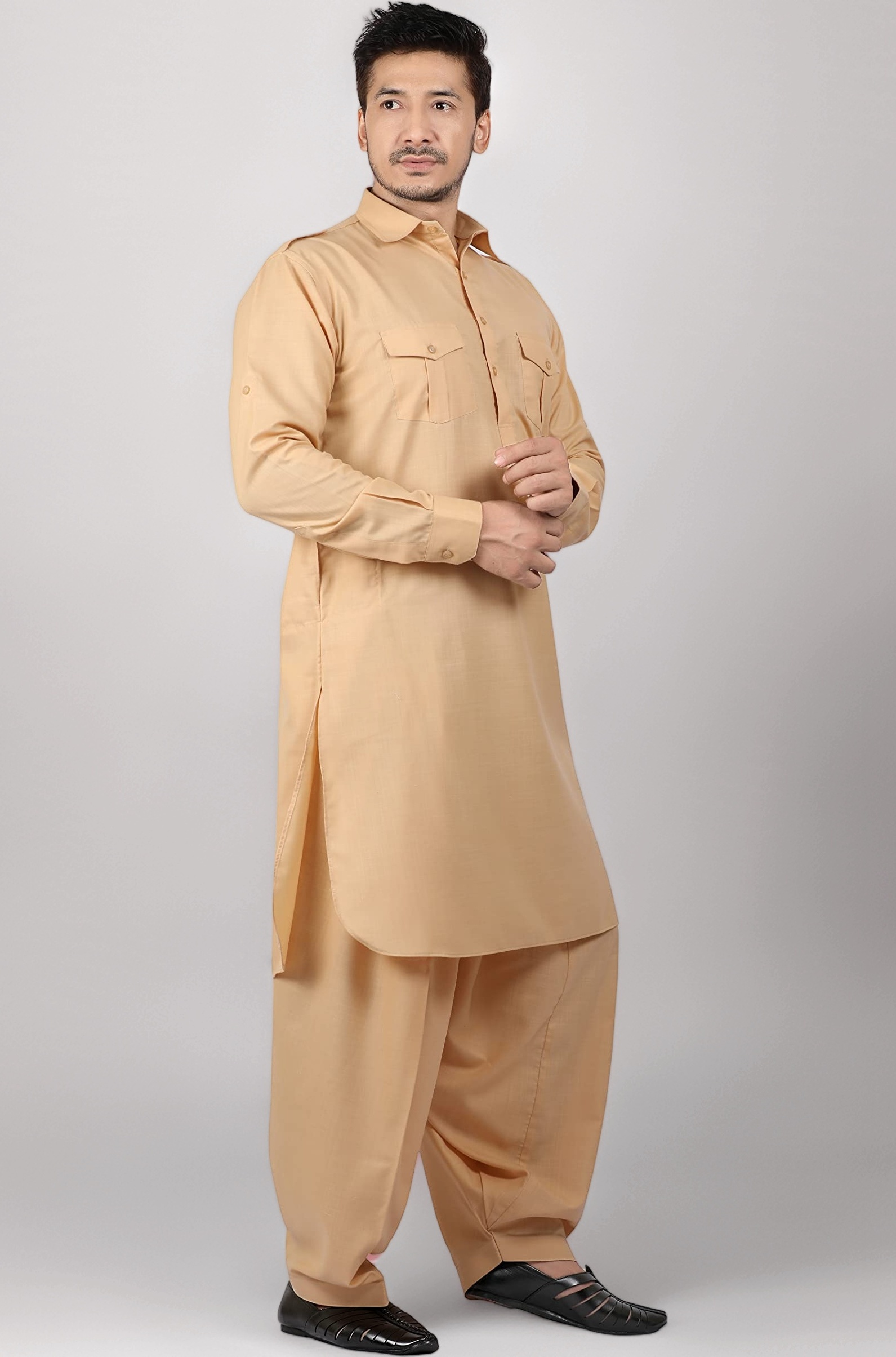 Men's Cotton Blend Pathani Kurta Pyjama Suit