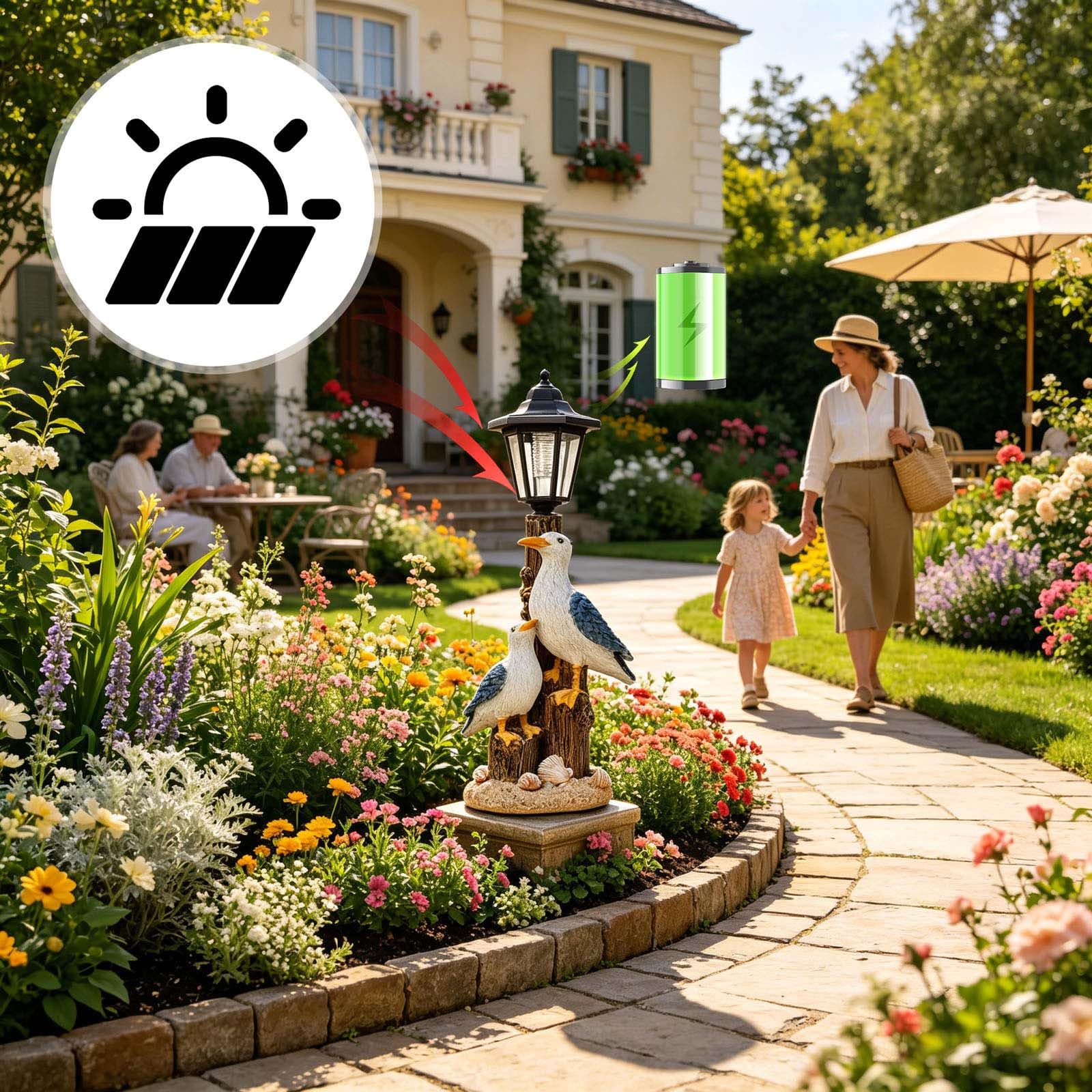 Adornos solares de jardín para exteriores, decoración de estatua de jardín, resina resistente a la intemperie, luz solar de gaviota para patio, césped, pasarela, para mamá, abuela y mujeres