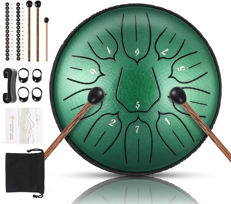 Tambor de lluvia para exterior, tambor de lengua de acero mayor de 6 pulgadas, 11 notas D mayor, instrumento de percusión de tambor de acero para yoga, meditación y educación musical con libro de música, mazos, bolsa de transporte y púas para dedos