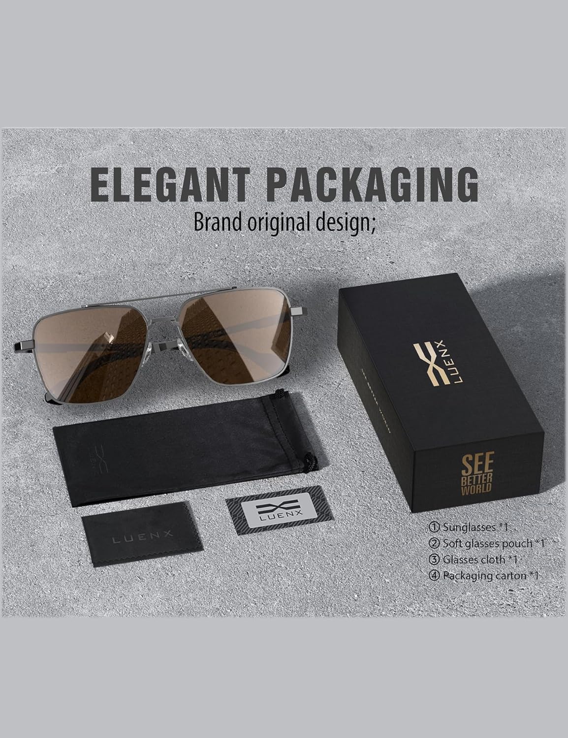 LUENX Mens Women Polarized Sunglasses Aviator, Square Polygon Lens Driving UV 400 Protection With Accessories 58mm Small - Image 6