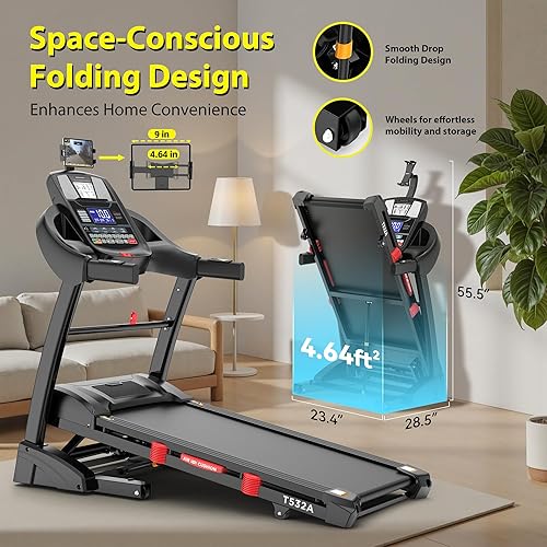 Miniatura 8 de Cinta de correr con inclinación automática del 15% de capacidad de 400 libras, máquina de correr plegable de 5.1 HP para el hogar con mango de