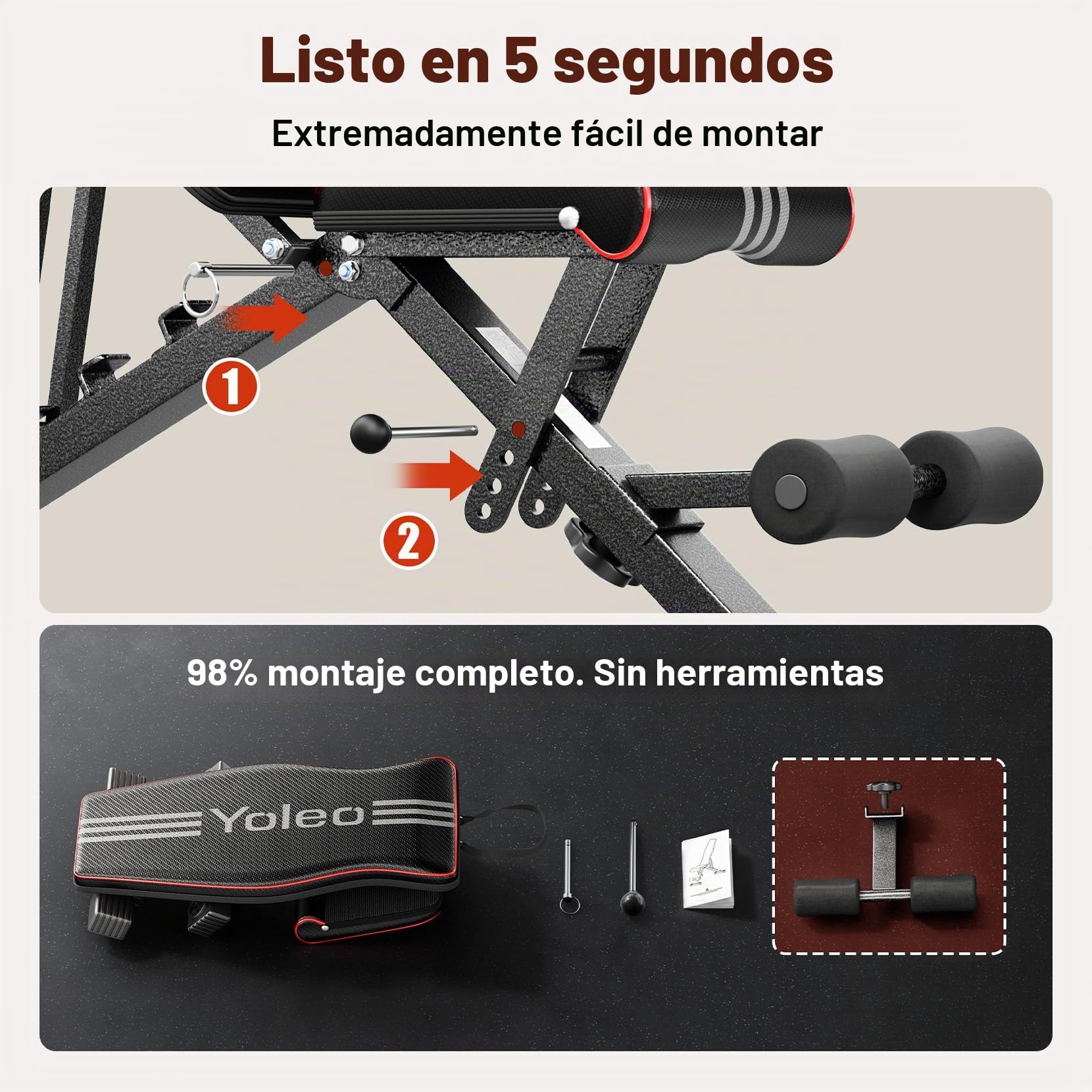 YOLEO Banco de Pesas Ajustable Plegable, Banco de Musculación Plano, Inclinado y Declinado, Banco de Ejercicios para Entrenamiento de Cuerpo Completo, Fitness para Casa