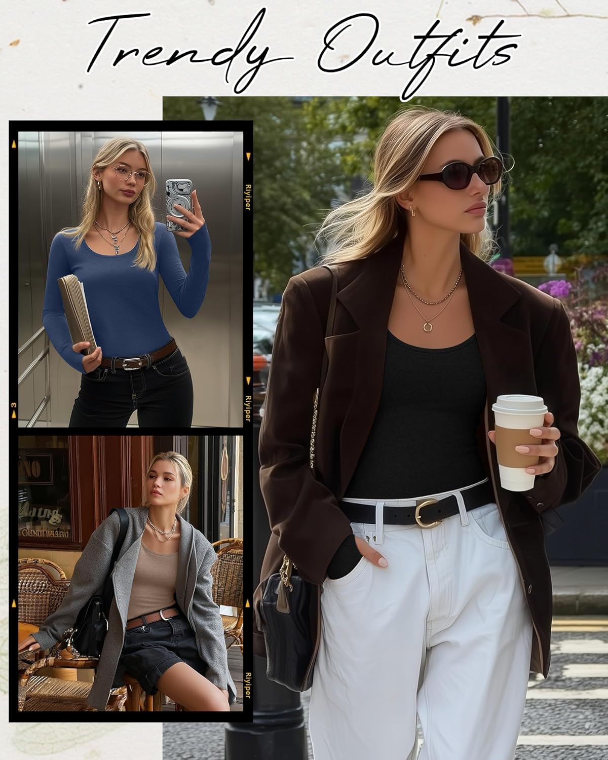 Riyiper 3 Pack Women's Thermal Long Sleeve Shirts, Fleece Scoop Neck Fitted Top Stretchy Thumb Holes Undershirt Baselayer Tee - Image 6