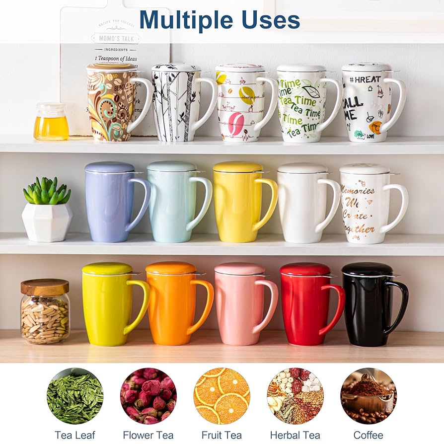 Tasse à Thé LeKuni Avec Infuseur - Porcelaine, 450ml - Pour Thé, Café, Lait - Cadeau Parfait