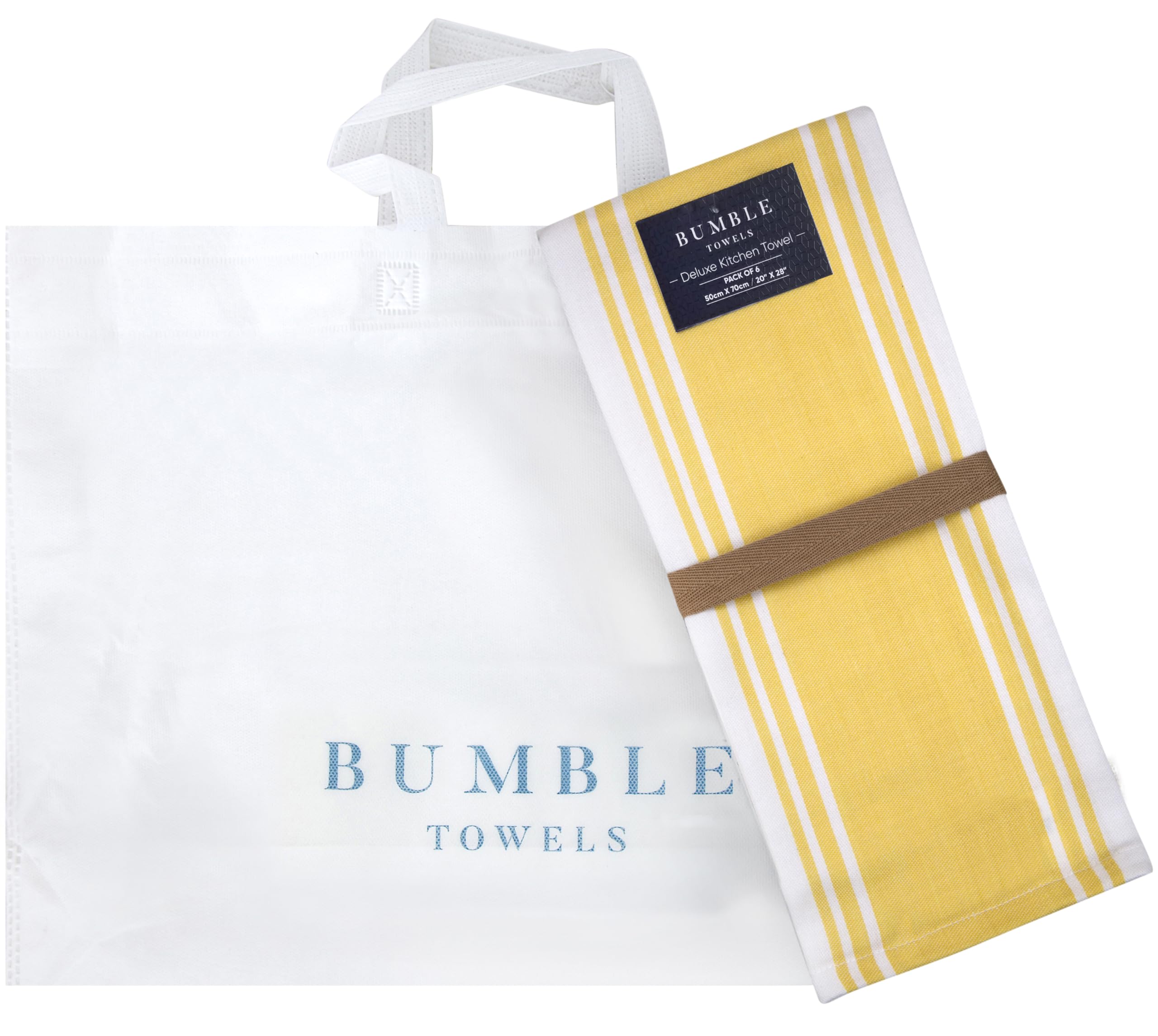 Premium Kitchen Towels (20”x 28”, 6 Pack) | Large Cotton Dish Towels | Flat & Terry Highly Absorbent Kitchen Linen Set with Hanging Loop | Wide Stripe Yellow