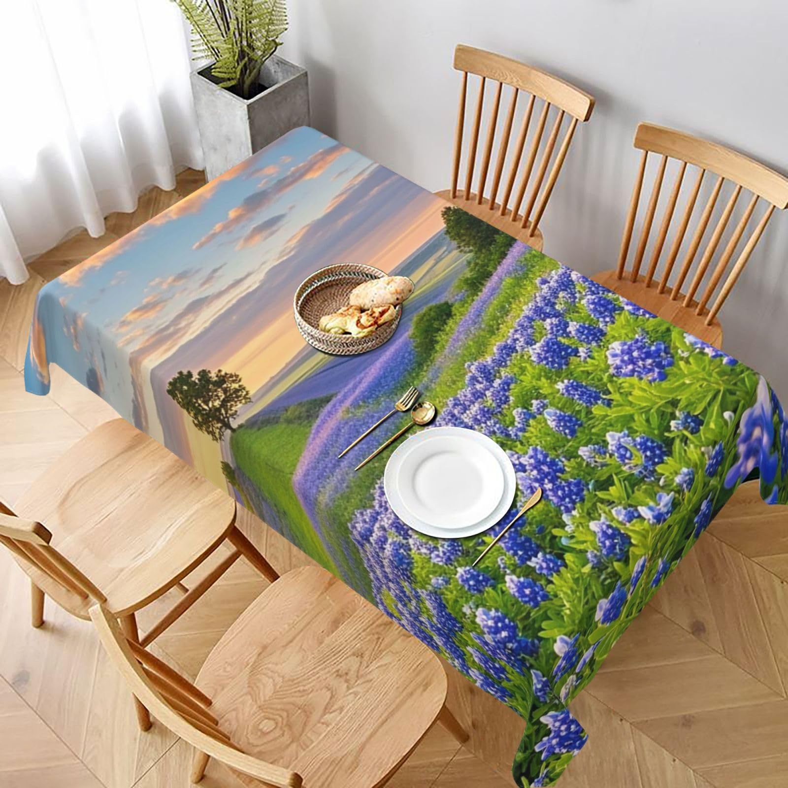 Table Cloths for Rectangle Tables 152x228 cm Waterproof Farmhouse Table Cloth Texas Bluebonnets Scenery Tablecloths Washable Wrinkle Free Table Cover for Dining Table Weddings Events Party Buffet