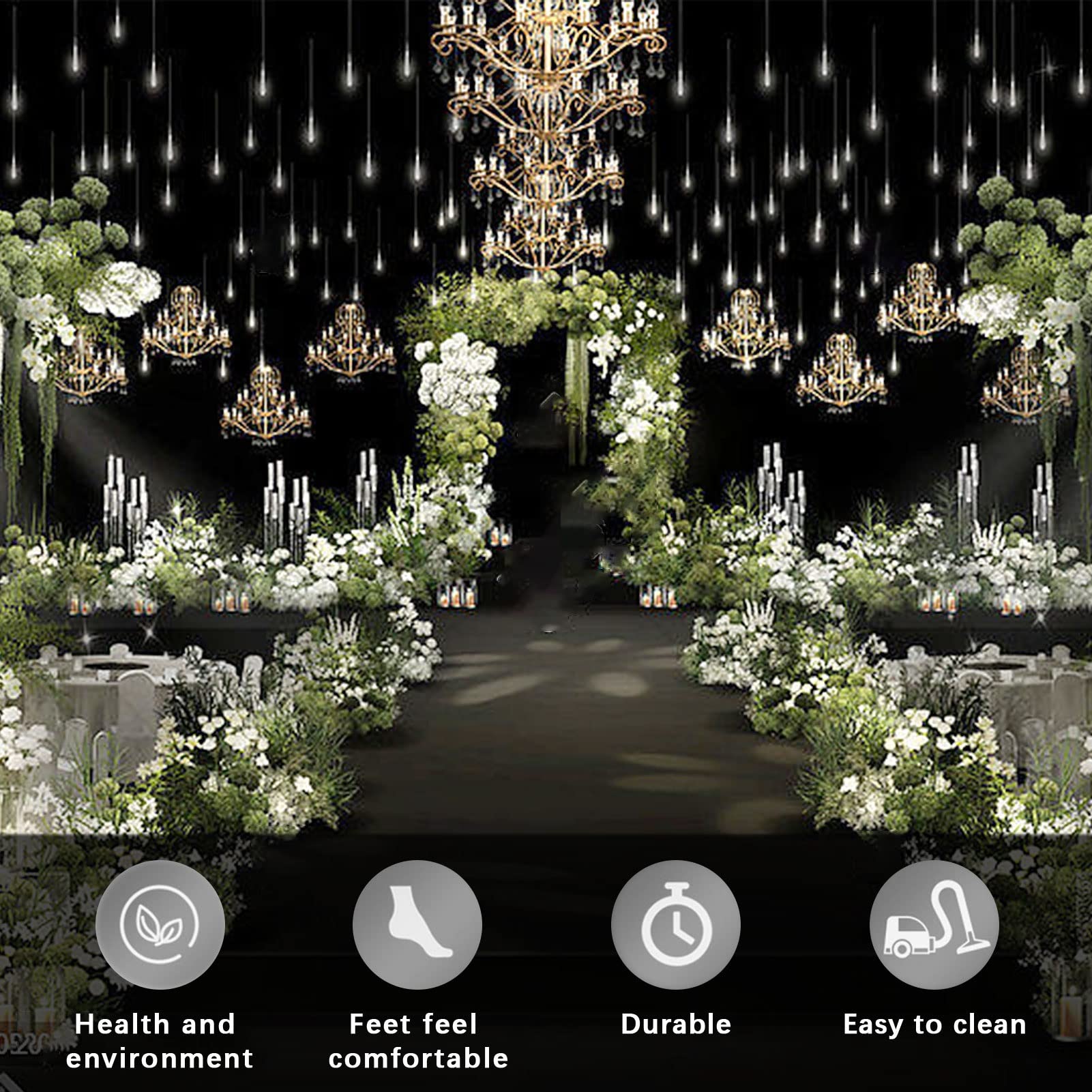 Teppichläufer für Hochzeiten, schwarz, Gangläufer, Braut, rutschfest, Flurteppiche, Rolle, Runway-Teppich, Teppichmatte für Kirchenhochzeiten im Freien, Abschlussball, Dicke 2 mm, zuschneidbar ( Size