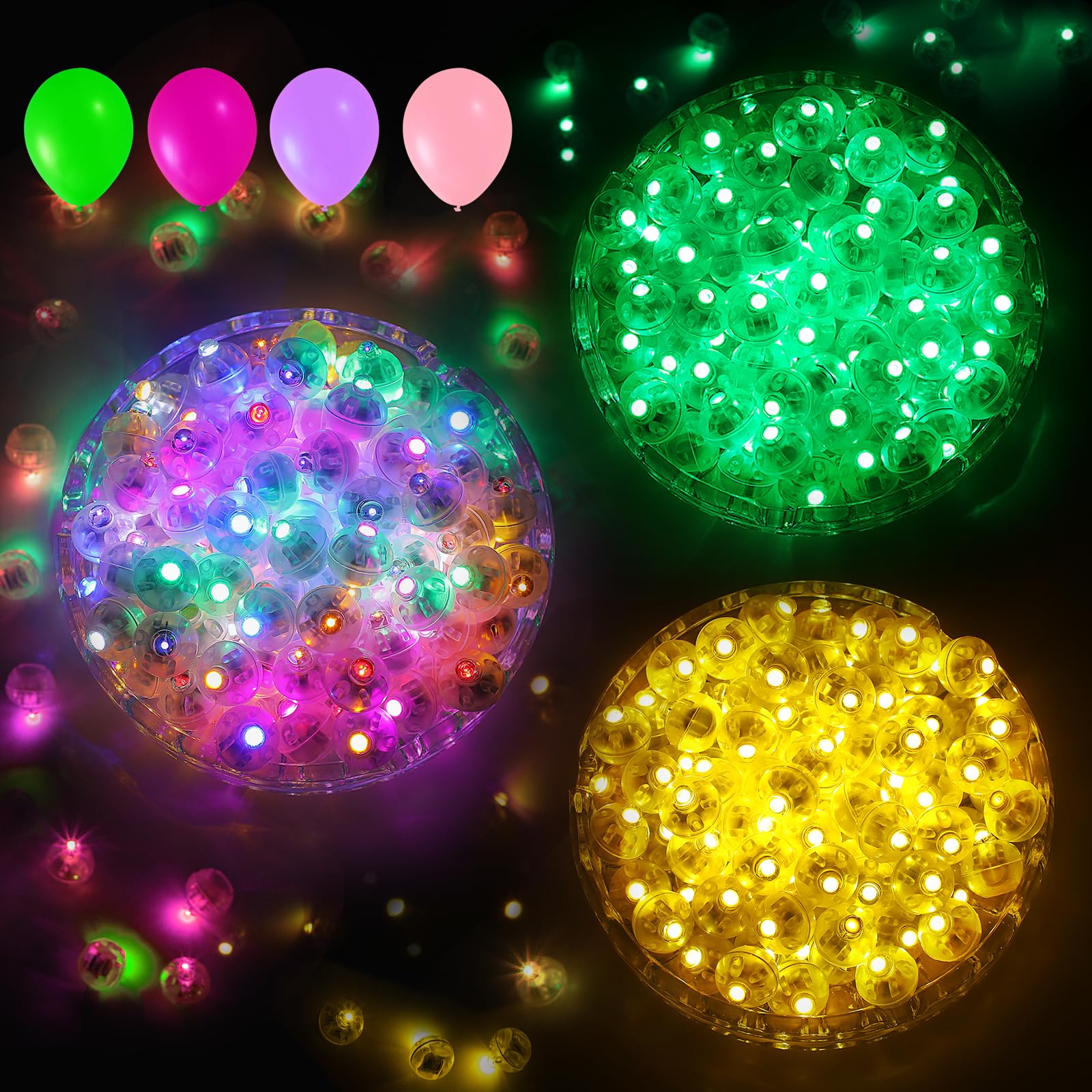 Aogist300Pcs (Multicolor&Green&Warm White) Balloon Lights,3 Boxs,Long Standby Time,Waterproof Mini Light for Birthday Party Wedding Christmas Halloween Easter Decorative