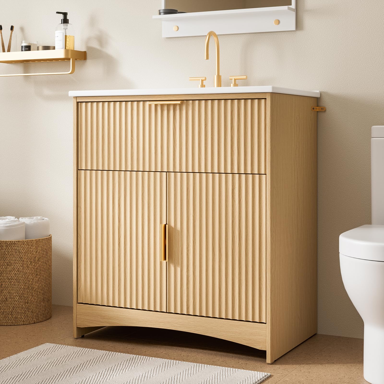Amada 30 inch Natural Oak Bathroom Vanity