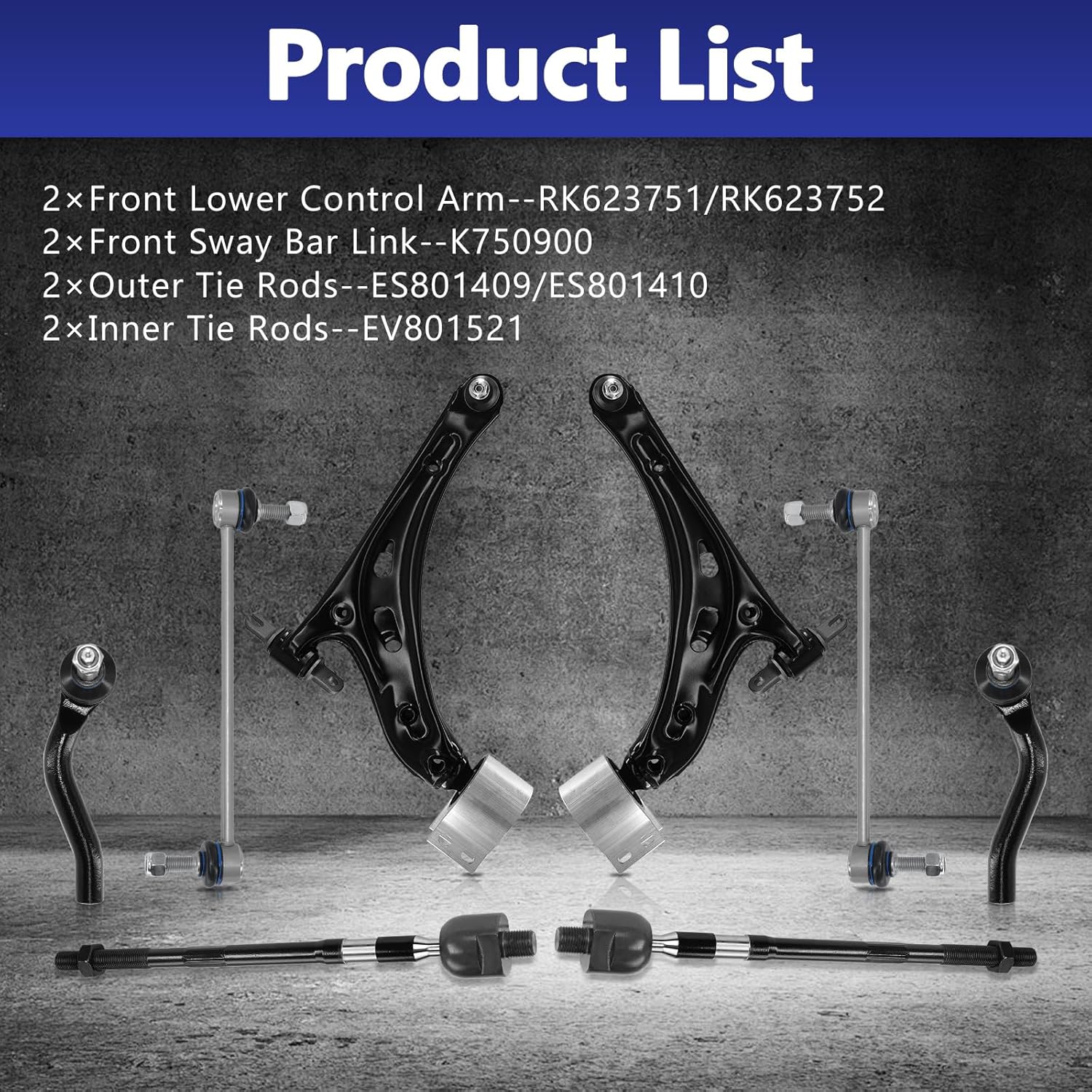 Control Arm, Replacement For Front Lower Control Arm with Ball Joint Sway Bar Outer Inner Tie Rod Compatible With 2018-2023 Chevrolet Traverse, 2018-2023 Buick Enclave - 8 Pcs