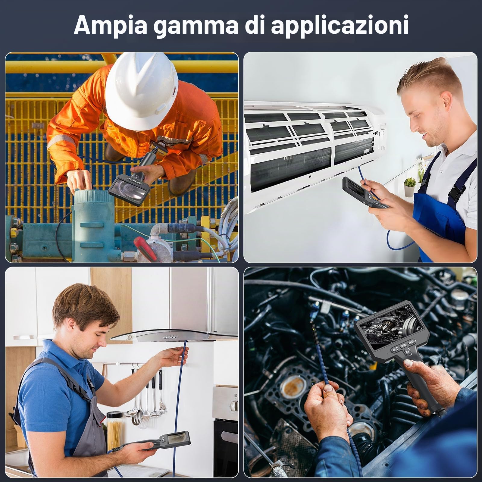 Telecamera Endoscopica Tripla Lente Endoscopio Industriale 4,3 Pollici Telecamera Ispezione Tubi con 7 luci IP67 Sonda Telecamera per fognatura 1920P Cavo da 3,5M Strumento Scheda da 32 GB