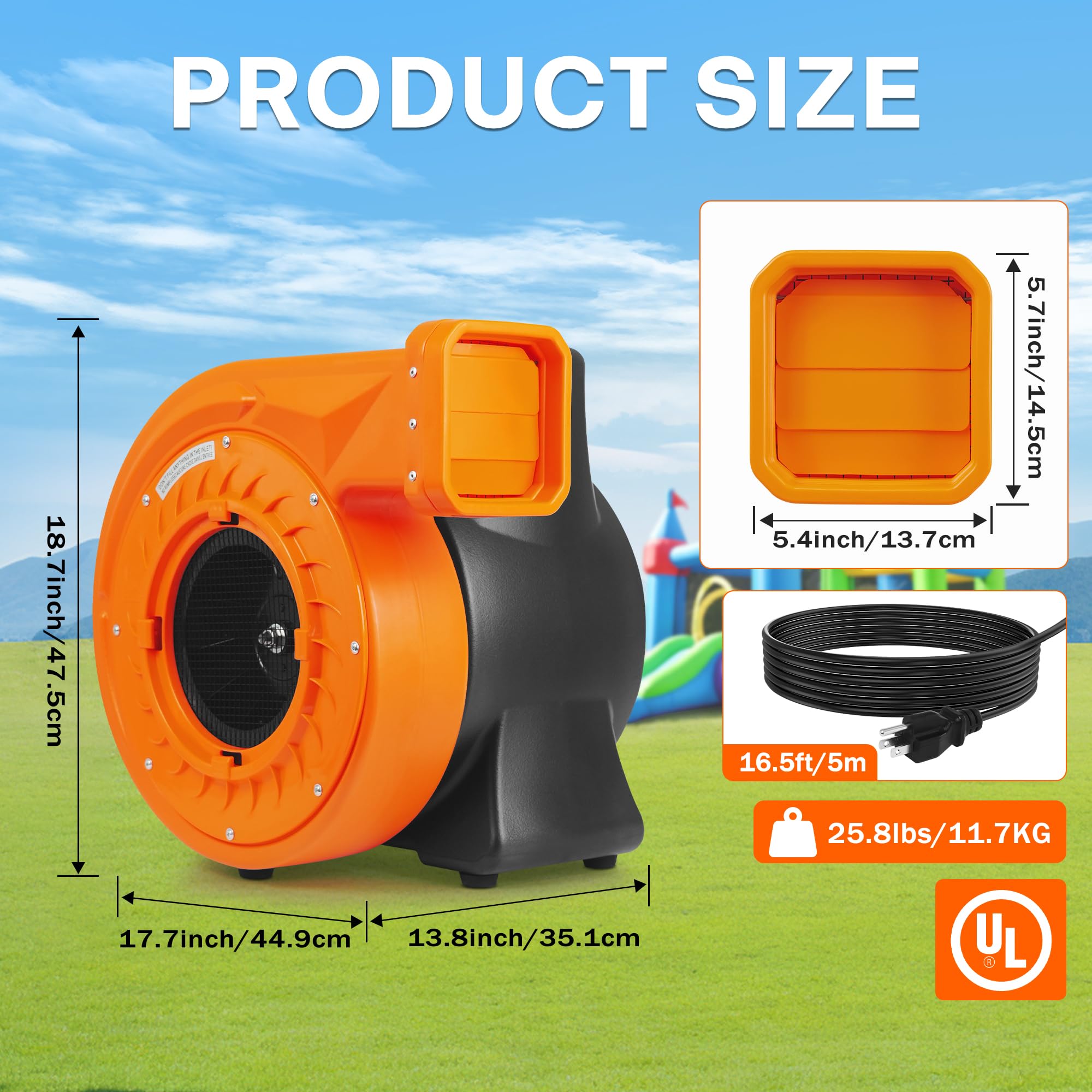 Soplador de aire inflable de 2 HP para inflables grandes, potente soplador de casa de rebote de 1500 W, bomba de ventilador comercial portátil para castillo inflable grande, tobogán de agua, puente