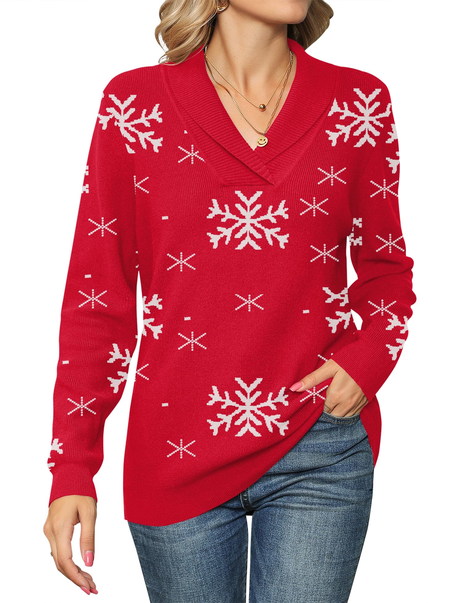 Ivicoer Women Long Sleeve V Neck Pullover Collar Knitted Sweaters