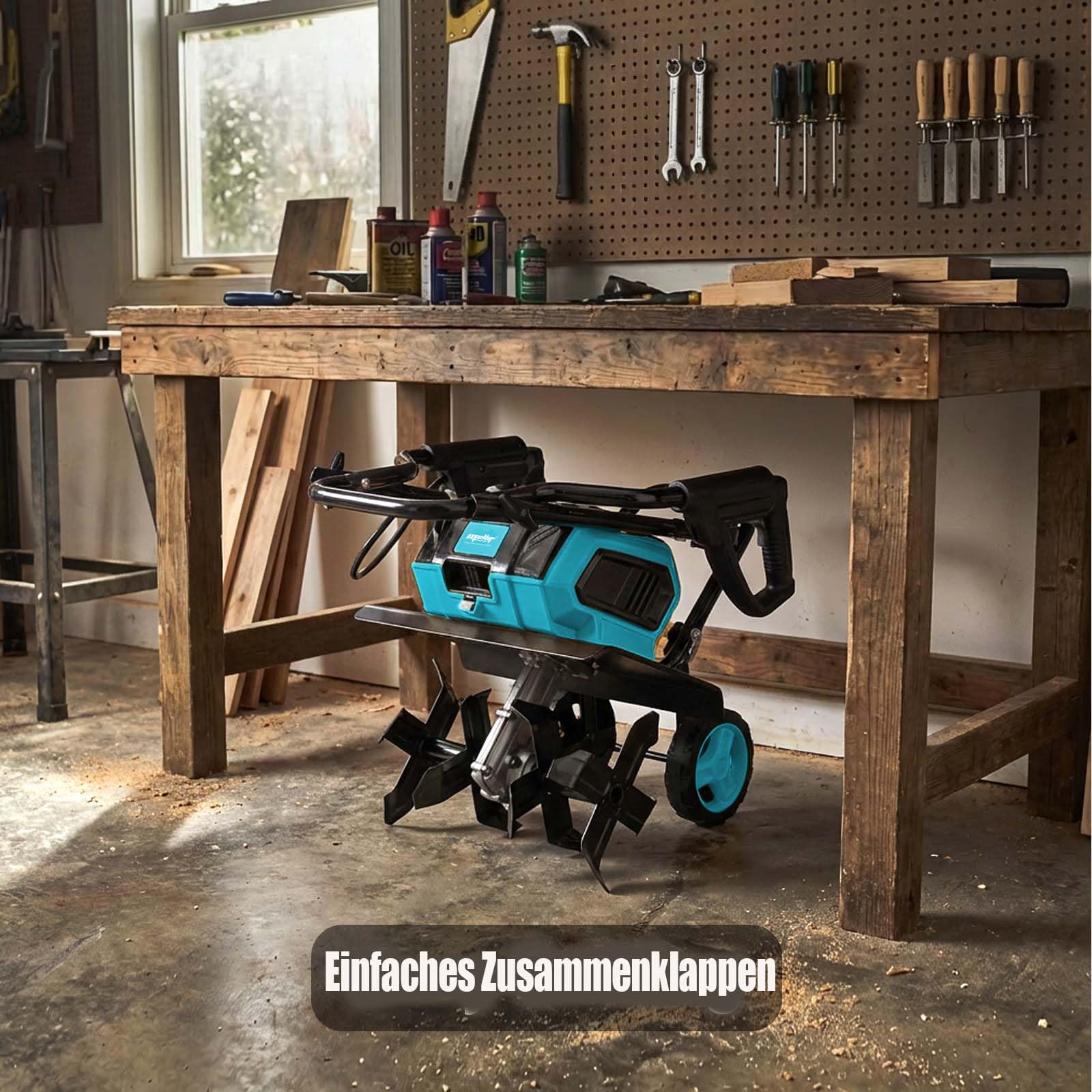 Mellif Akku-Gartenfräse für Makita 18V Akku – 22 cm Arbeitstiefe, 32 cm Arbeitsbreite, bürstenloser Motor, 2-Punkt-Sicherheitsschalter, klappbares Design, 16 Stahlzinken (ohne Akku)
