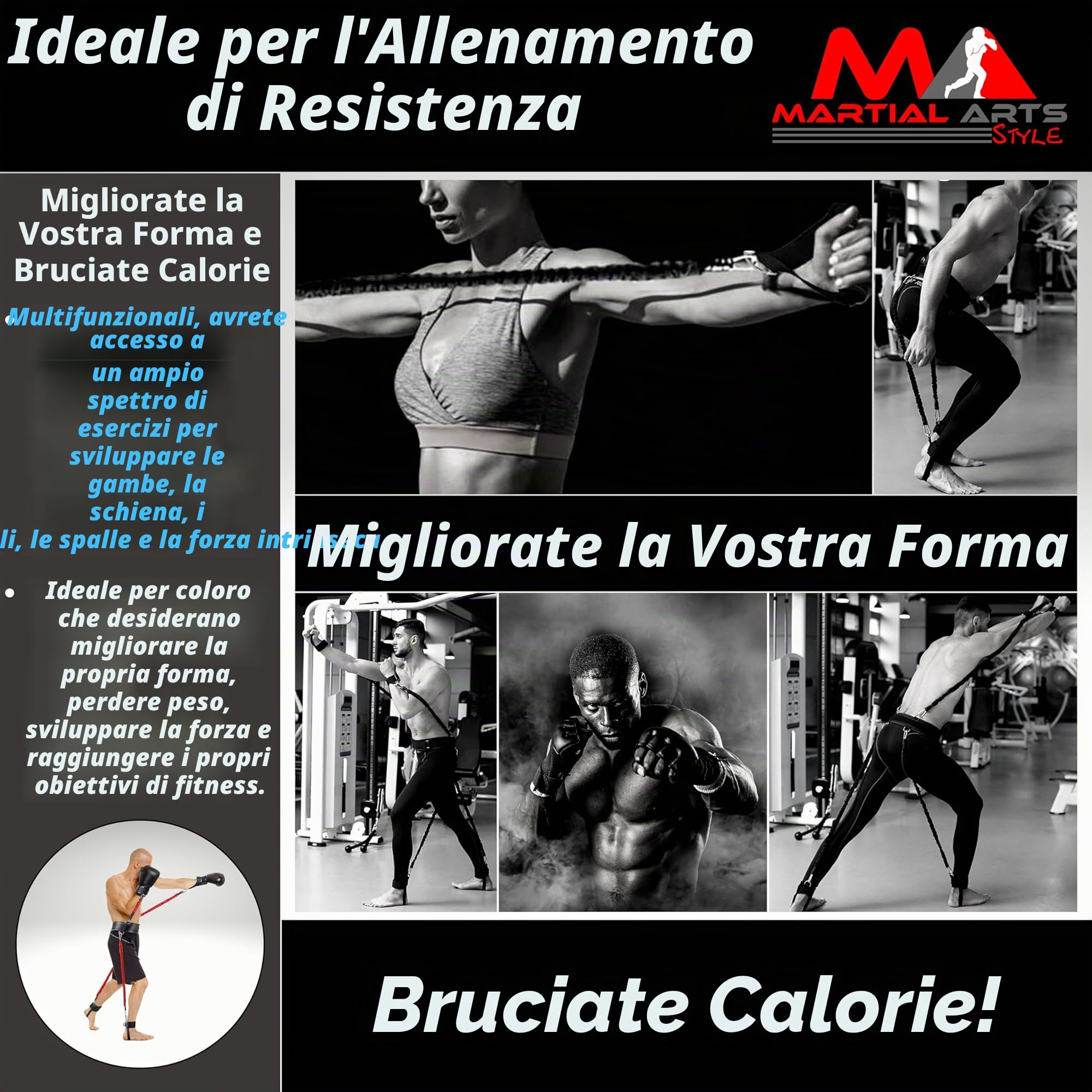 Fasce di resistenza per arti marziali e arti marziali, allenamento a casa per pugni/calci, fasce per esercizi da 68 kg, allenamento completo per il fitness per migliorare potenza