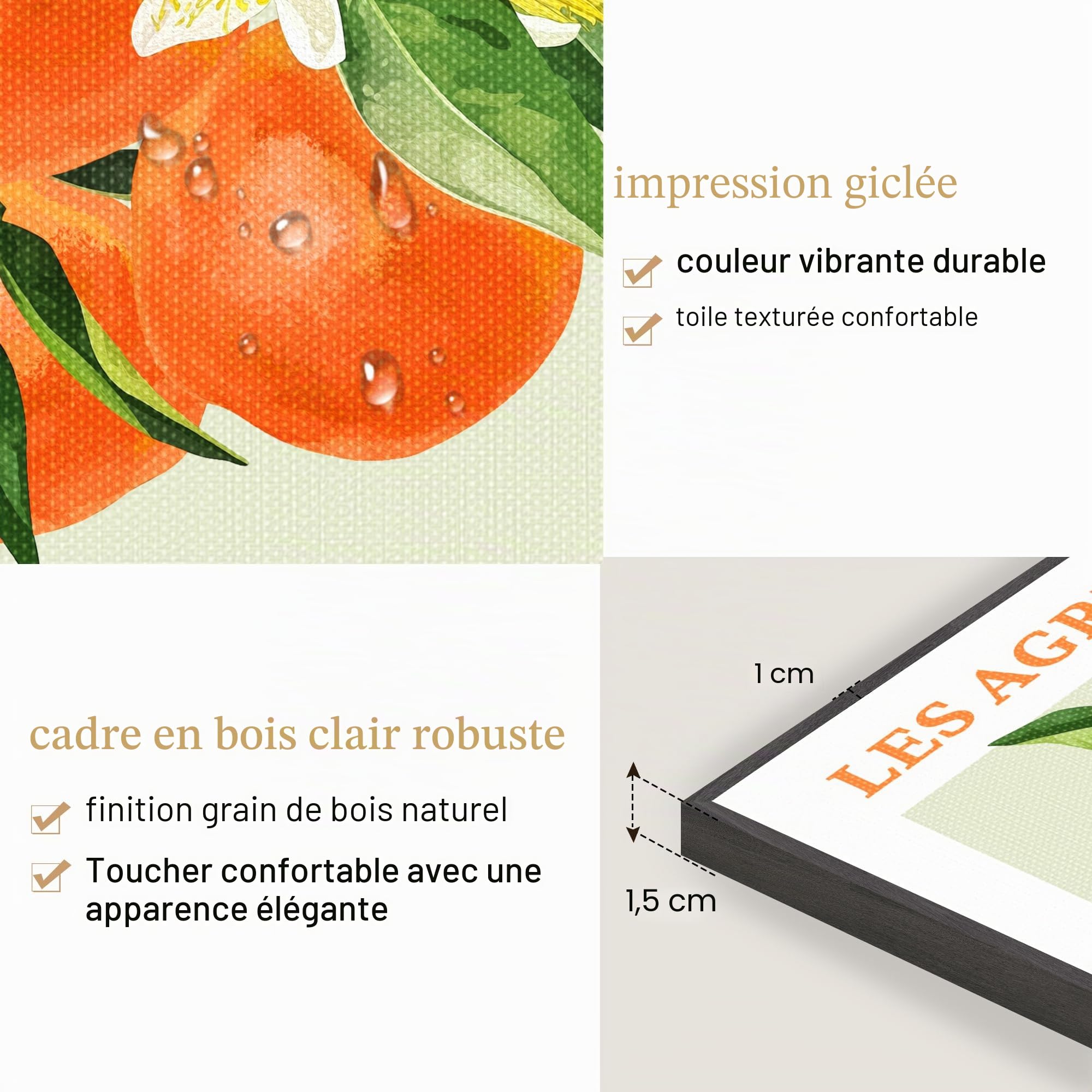 hyidecorart Cadre Noir Tableau Decoration Murale Chambre Salon, Fruits Citron Orange Sanguine Impression Sur Toile, Decoration Murale Salle De Bain Bureau Cuisine