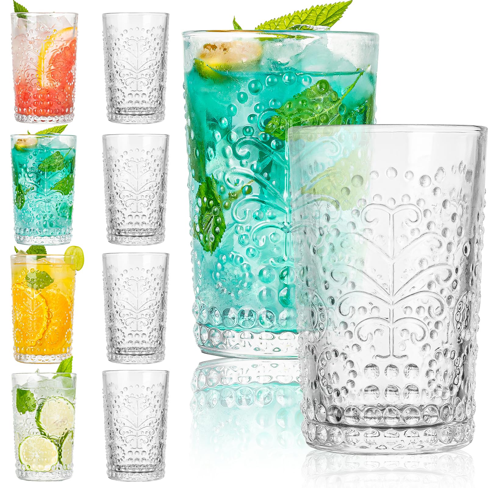 Claplante Crystal Whiskey Glasses Set of 8, 10 oz Old Fashioned Tumblers, Premium Rocks Glasses for Drinking Scotch, Bourbon, Cognac, Irish Whisky and