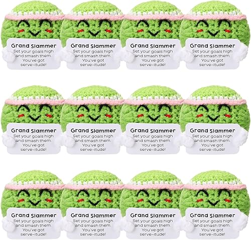 12 piezas de regalos divertidos de tenis para equipo, pelotas de tenis a granel con tarjetas motivacionales, mini ganchillo hecho a mano, regalo de