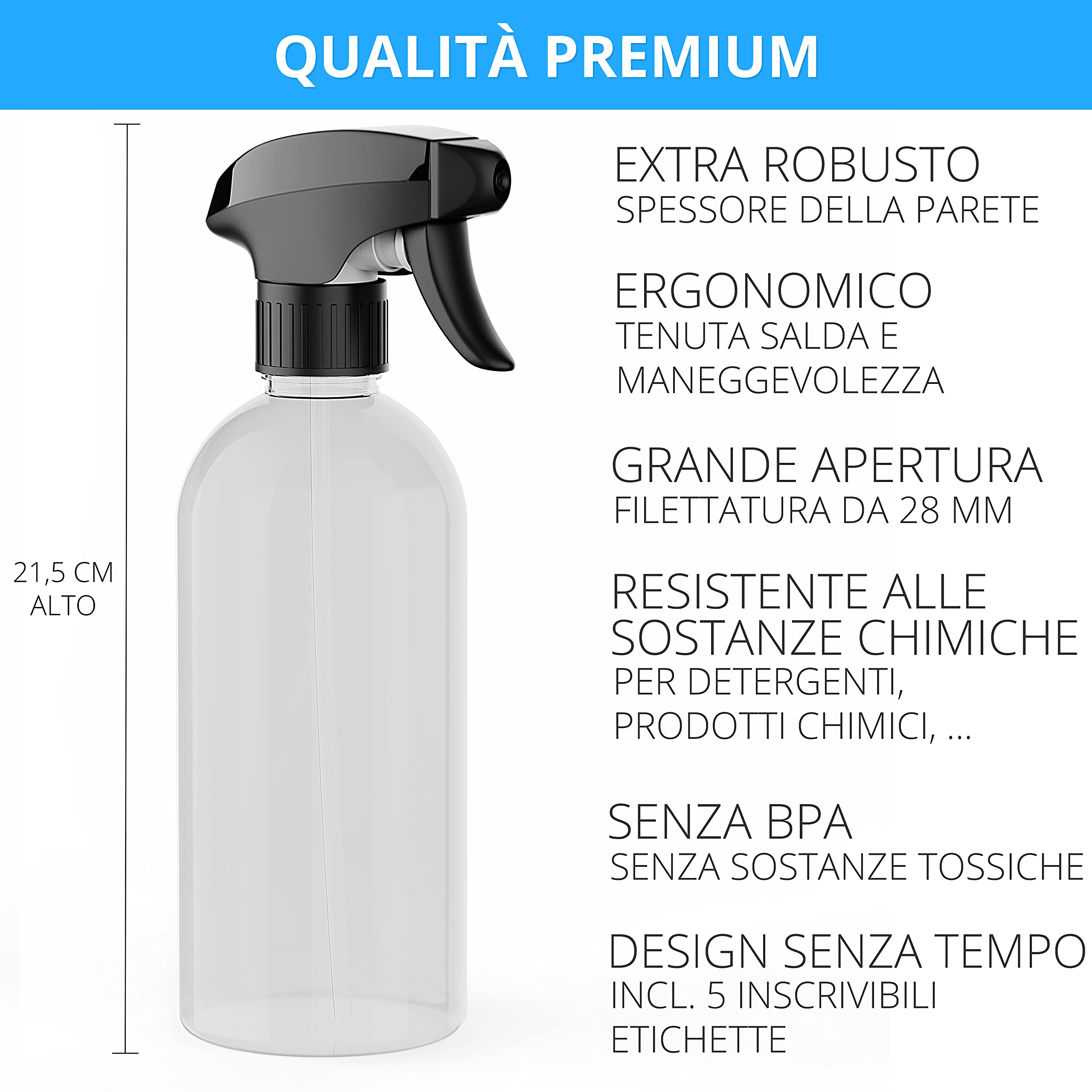 5 Flaconi Spray Vuoti Da 500 Ml In RPET - 3 Modalità Di Spruzzo, Ideali Per Prodotti Di Pulizia - Foto 2