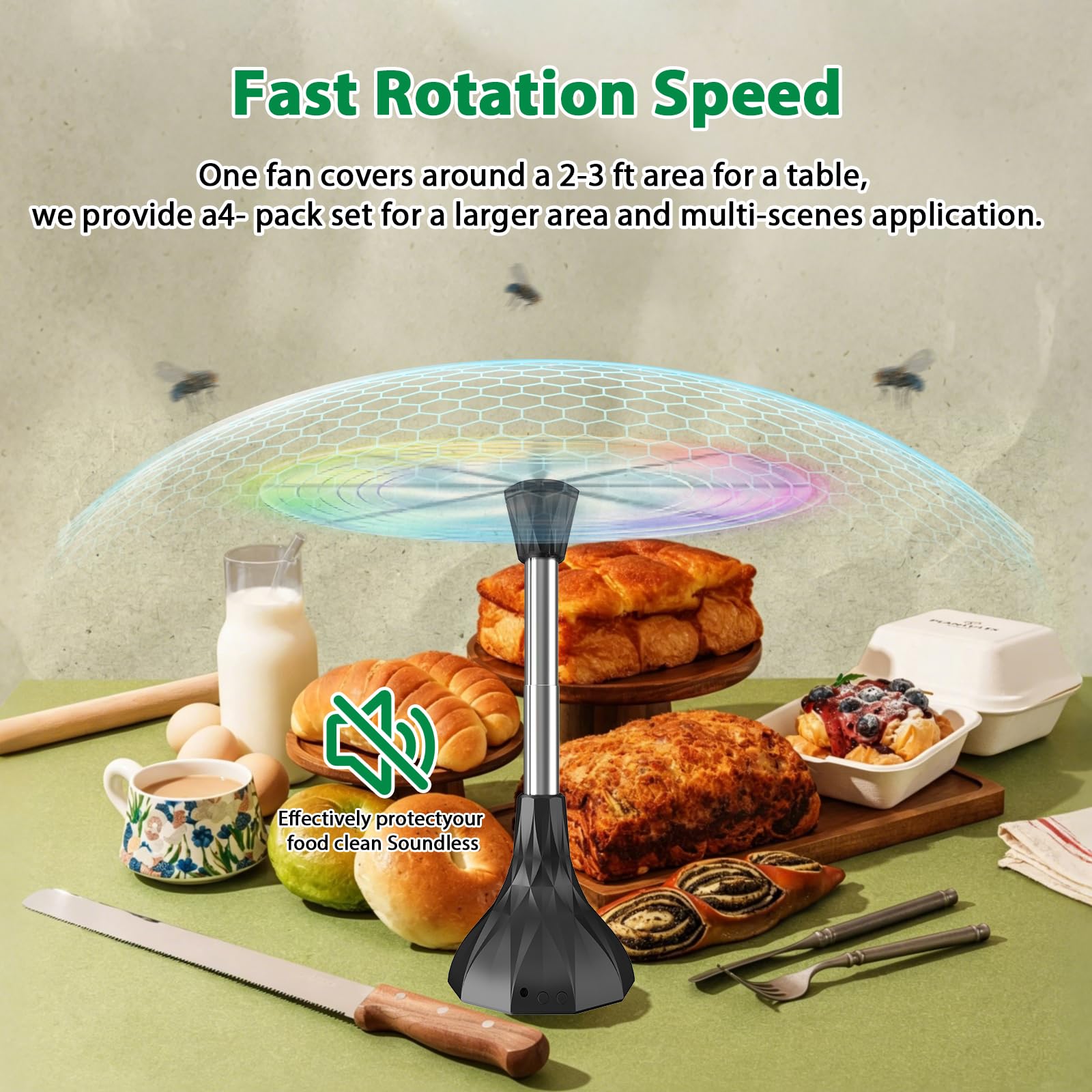 Ventilateur Anti-Mouches, Ventilateur Mouche Table, N’utilisez Pas de Produits Chimiques pour Repousser Les Mouches et Les Insectes, Idéal pour Les Barbecues, Le Camping et la Cuisine (3 PCS)