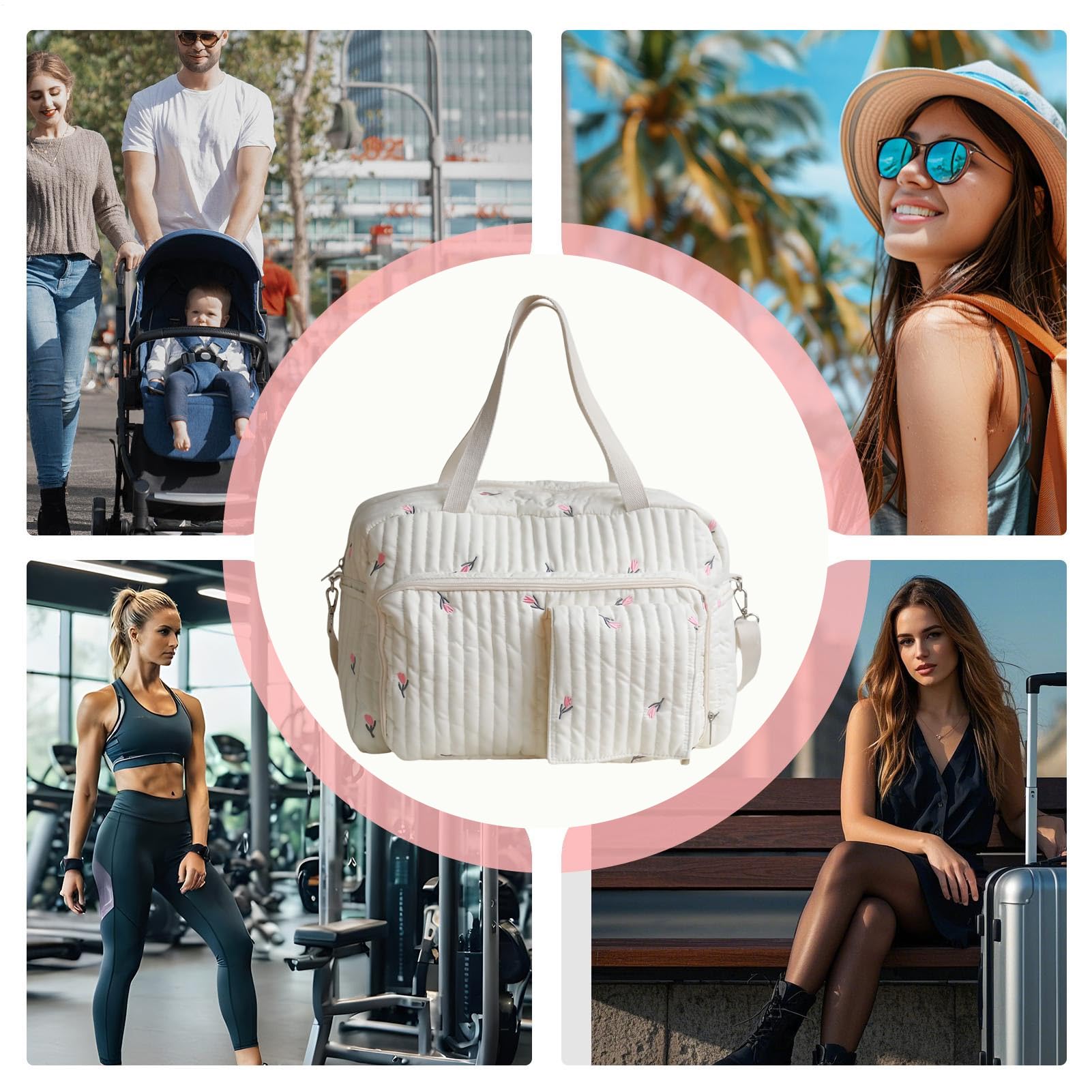 Genérico Bolso pañalera tipo tote | Bolso de Hombro con Estampado Floral para Almacenamiento - para Hospital - para Gimnasio, Escuela, Hospital, Vacaciones, Playa, Parque, Compras, Picnic