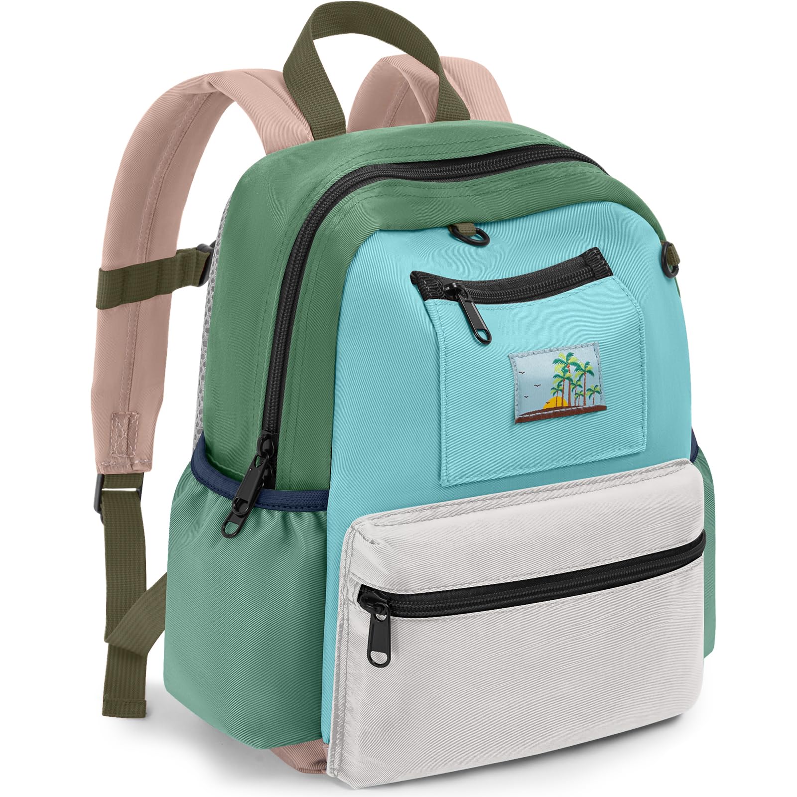 Toddler Backpack for Boys & Girls 1-3 Years, 10.5 Inch Lightweight Kids Bookbag, Waterproof Preschool Backpack for Kindergarten, Daycare, Travel, Durable Small Child School Bag, Green Grey