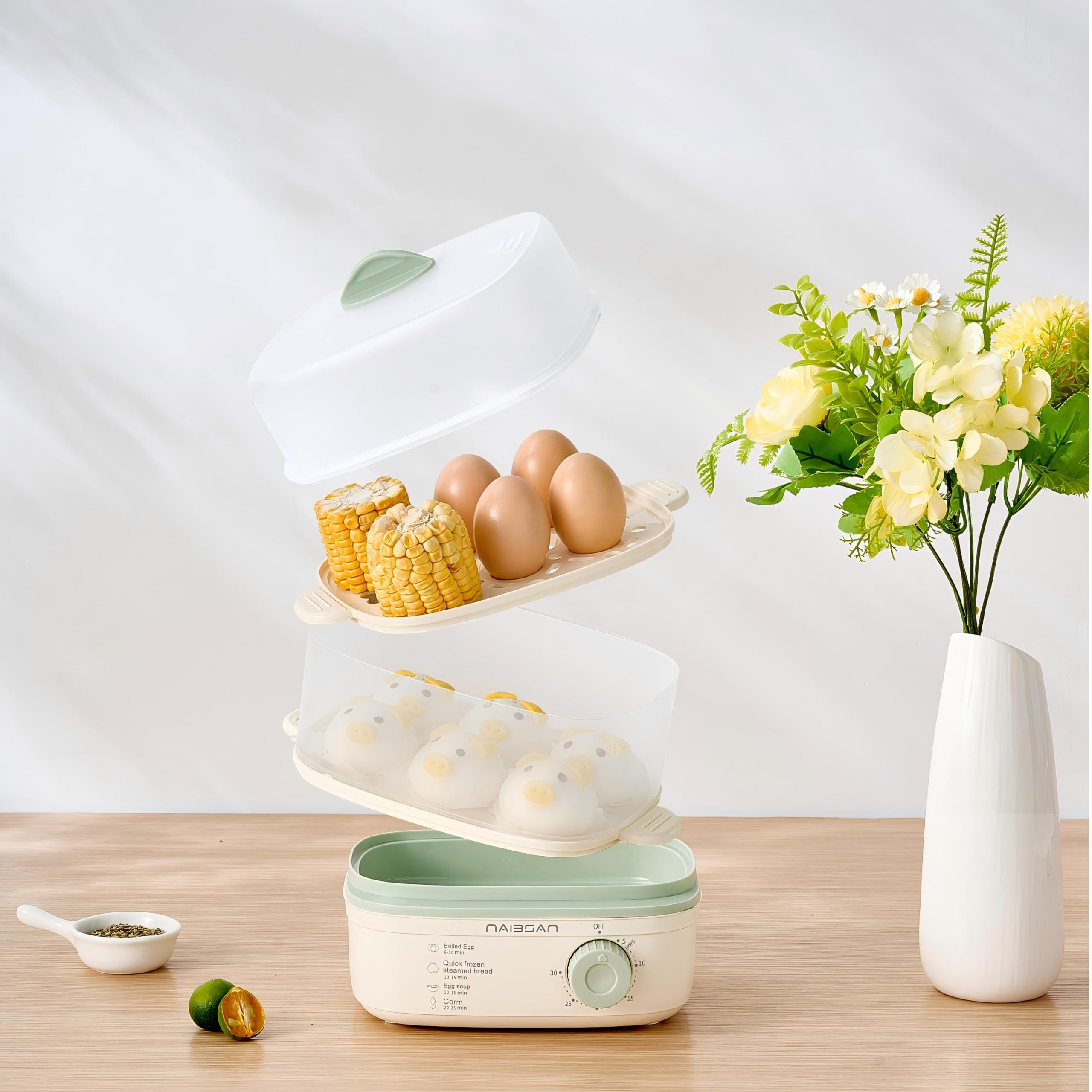 Naibsan 12 Egg Cooker For Hard Boiled Eggs, 5-Speed Timing Function, Medium, Egg Poacher, Rapid Egg Boiler With Auto Shut Off, Electric Food Steamer For Cooking Vegetables, Egg Boiler.