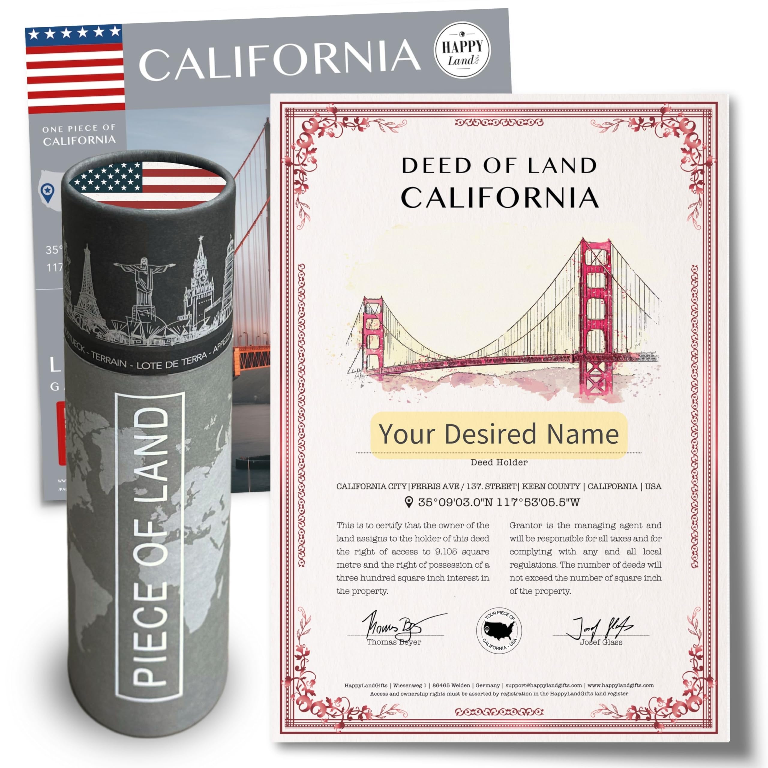 Californian Premium Gifts | Real Piece of California | Highly Unique Gift idea | Personalised Certificate | for Women, Men, Birthday, Anniversary, Wedding