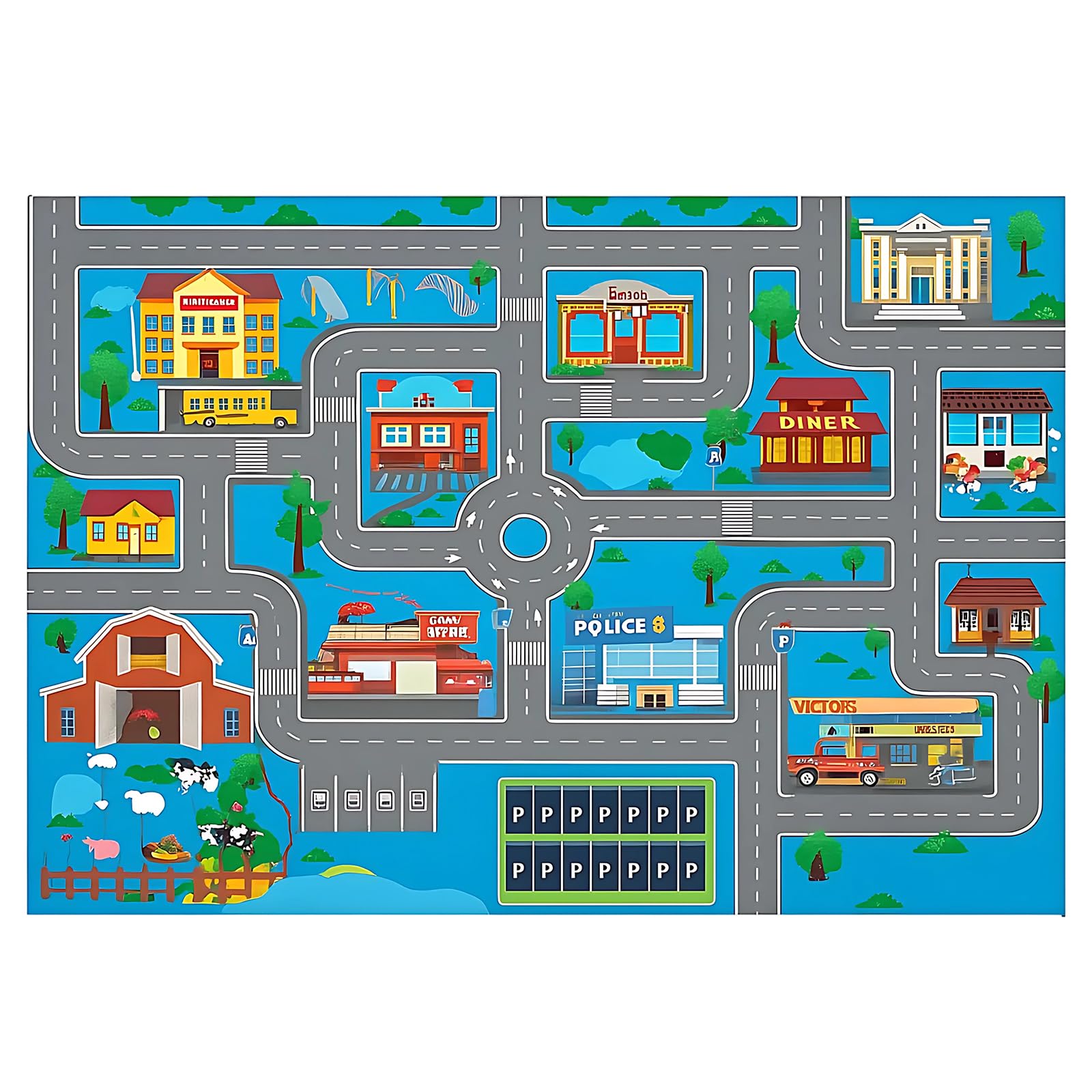 ZVBRSKM Spielteppich,Straßenteppich Mit Stadtmotiv, Spielteppich Straße Und Autoteppich, Ideal Für Lernspiele, Größe 50 X 80 cm