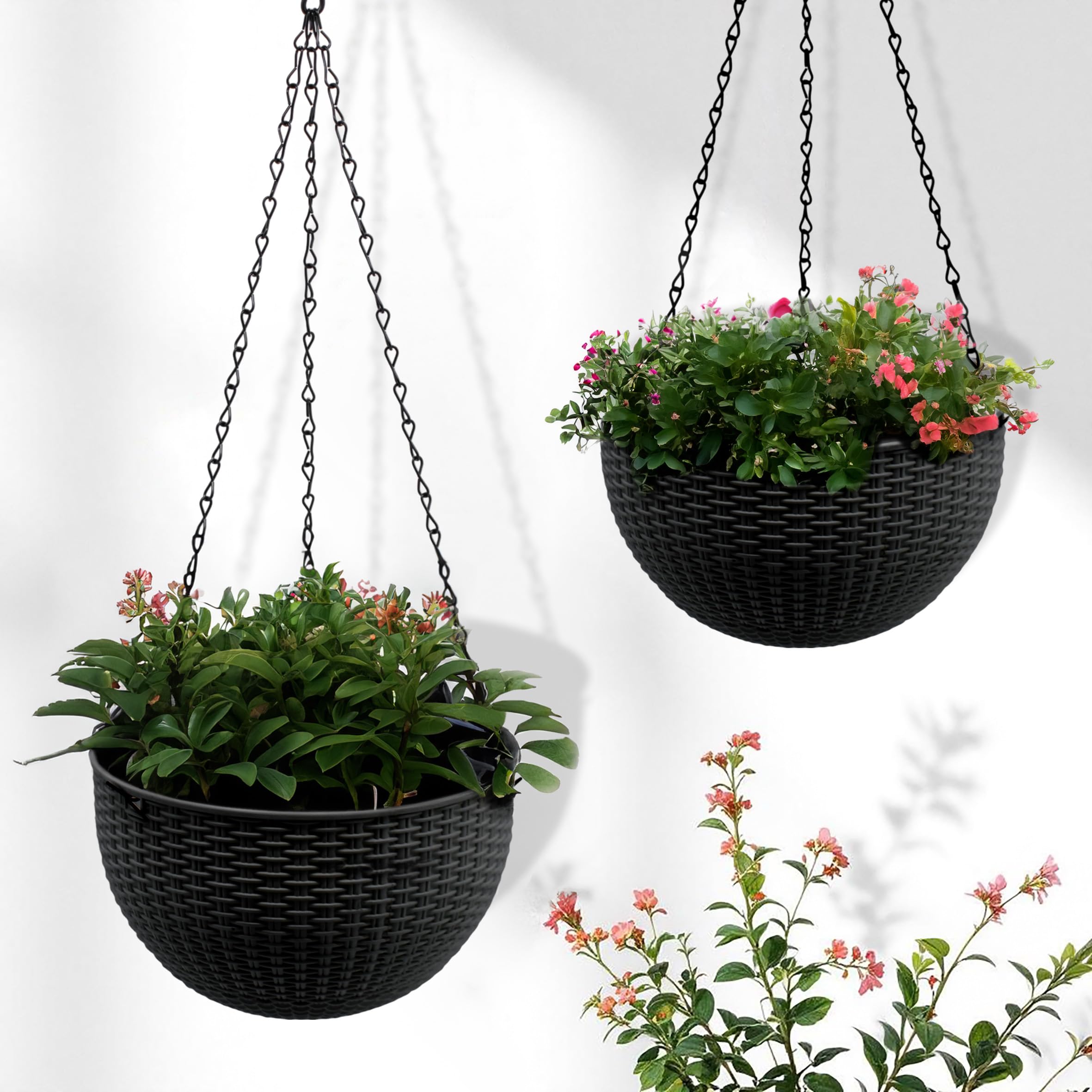 Blumenampel anthrazit in Rattan Optik 23 cm - 2er Set - Kunststoff  Hngeampel mit Ablauf und Metallkette - Garten Deko Hnge Blumentopf  Pflanztopf Pflanzschale Blumenschale Hngetopf Pflanzenhnger: Amazon.de:  Garten