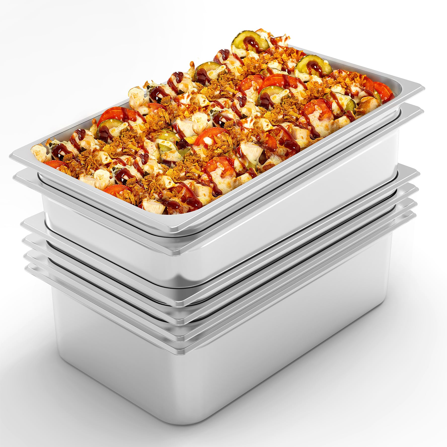 Takywep 6 Pack Hotel Pans, 1/1 Full Size Stainless Steel Steam Table Hotel Pans 6 Inch Deep, Tray Sets Food Storage Container 20.9''L x 12.8''W