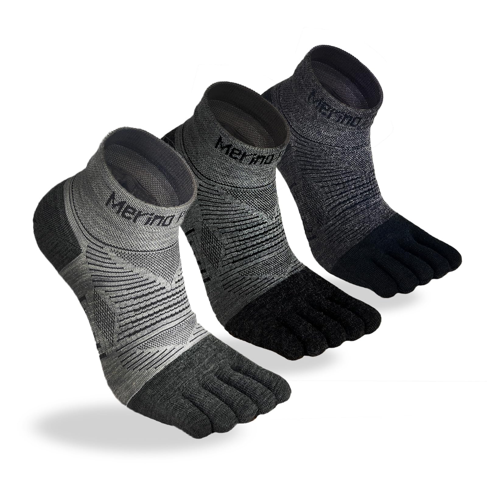 Merino Protect Chaussettes à cinq orteils en laine mérinos pour homme et femme - Chaussettes légères Coolmax à coupe basse pour la randonnée